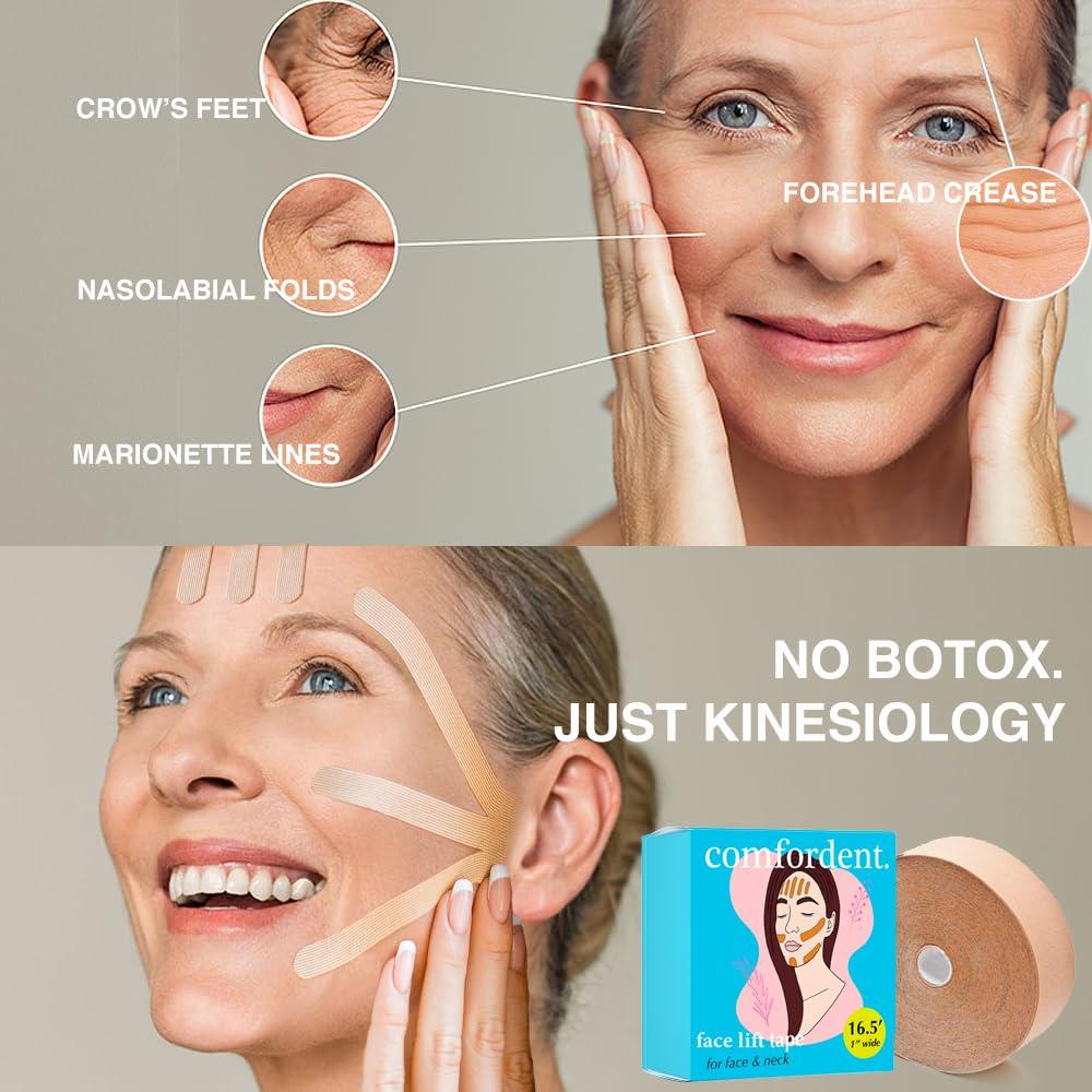 Cinta de Kinesiología Facial Beige - Levantamiento Antienvejecimiento