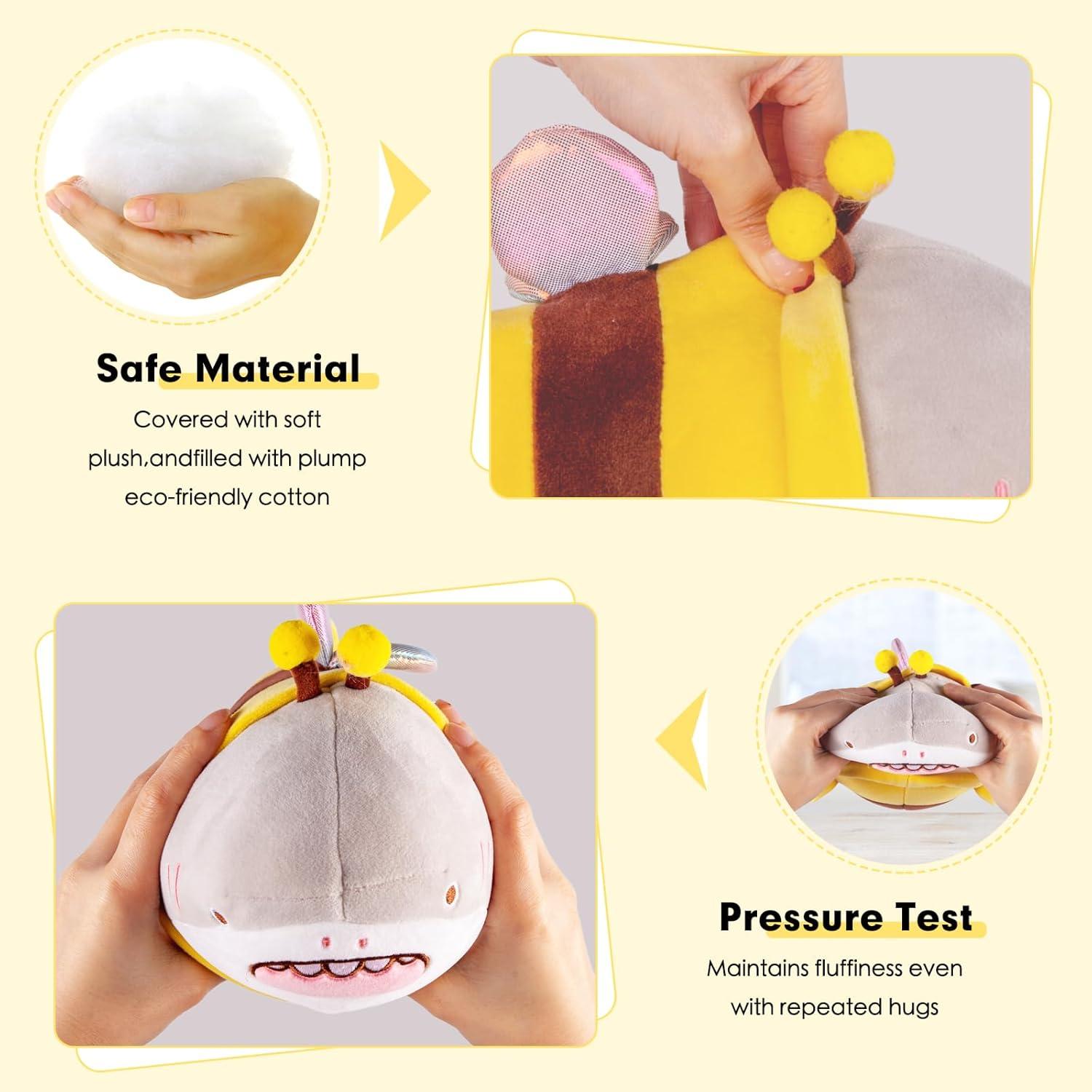 Almohada de Peluche ARELUX Tiburón Abeja 35.56 cm Suave