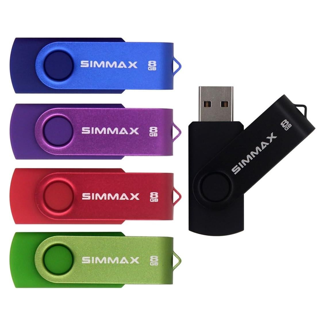 5 Piezas USB 2.0 8GB SIMMAX Memoria Flash Giratoria