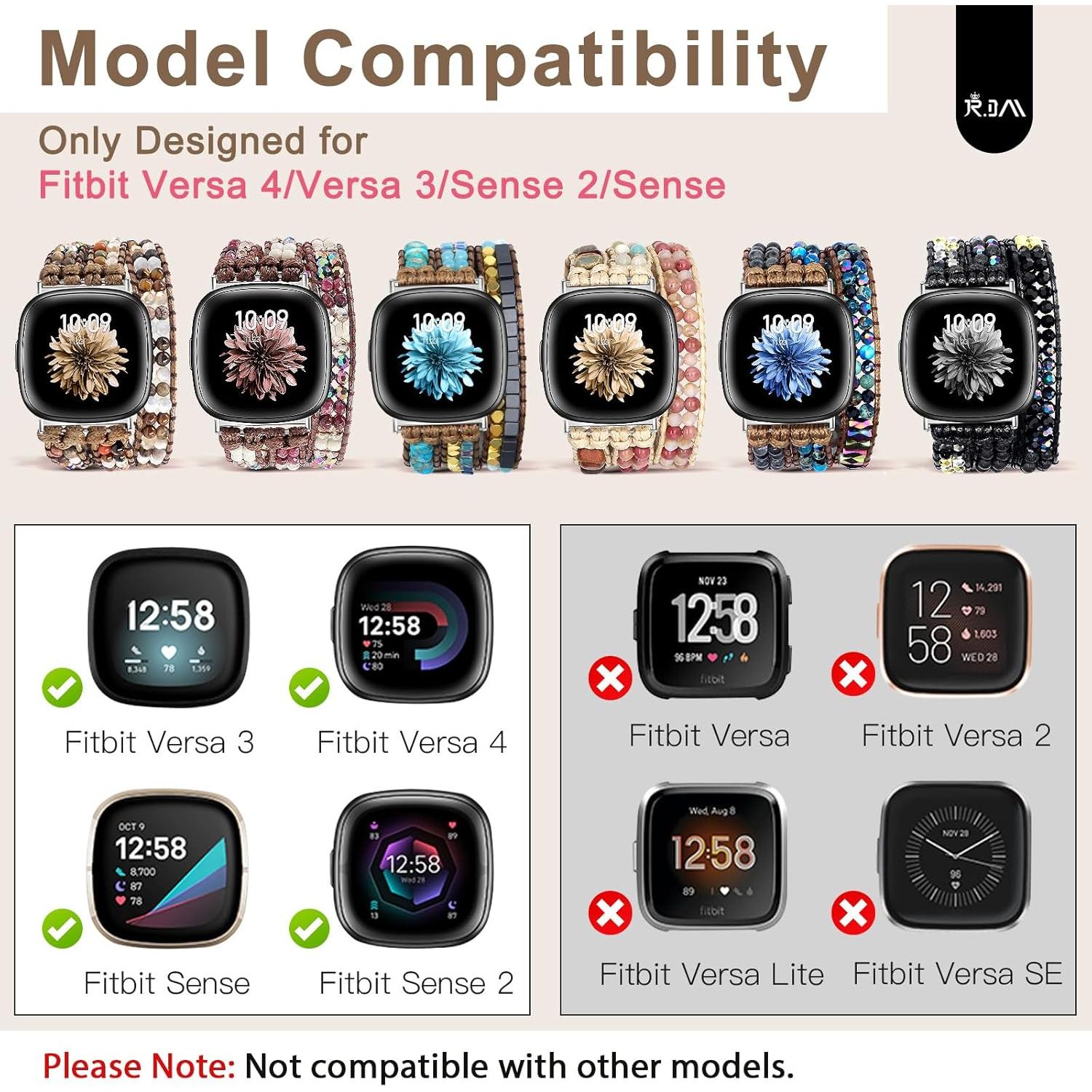 Pulsera de cuentas Boho JR.DM para Fitbit Versa 4/3/Sense 2