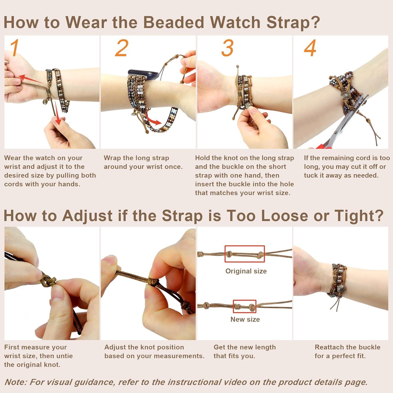 Pulsera de cuentas Boho JR.DM para Fitbit Versa 4/3/Sense 2