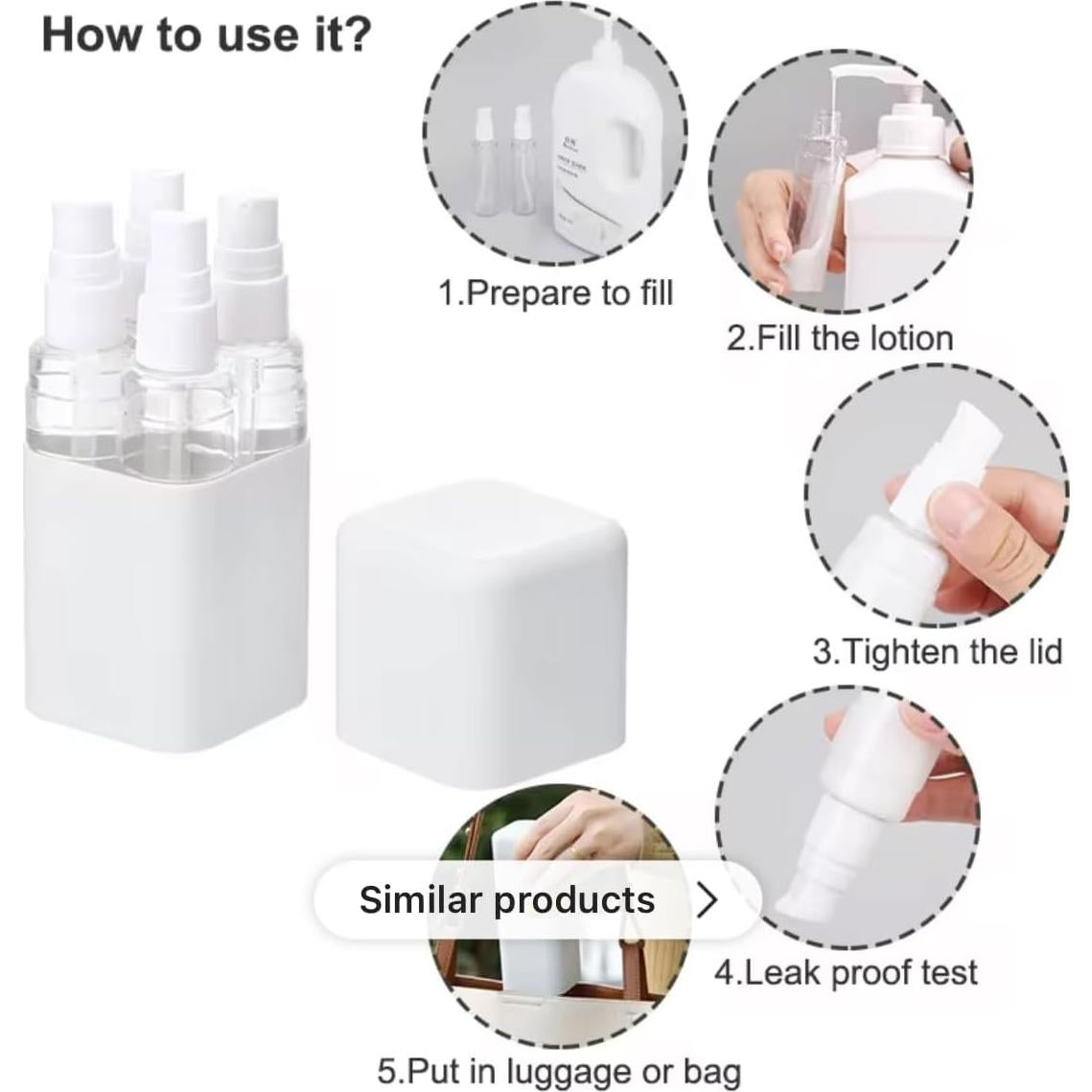 Juego de Botellas de Aseo de Viaje TSA 50 ml 4-Pack Gris