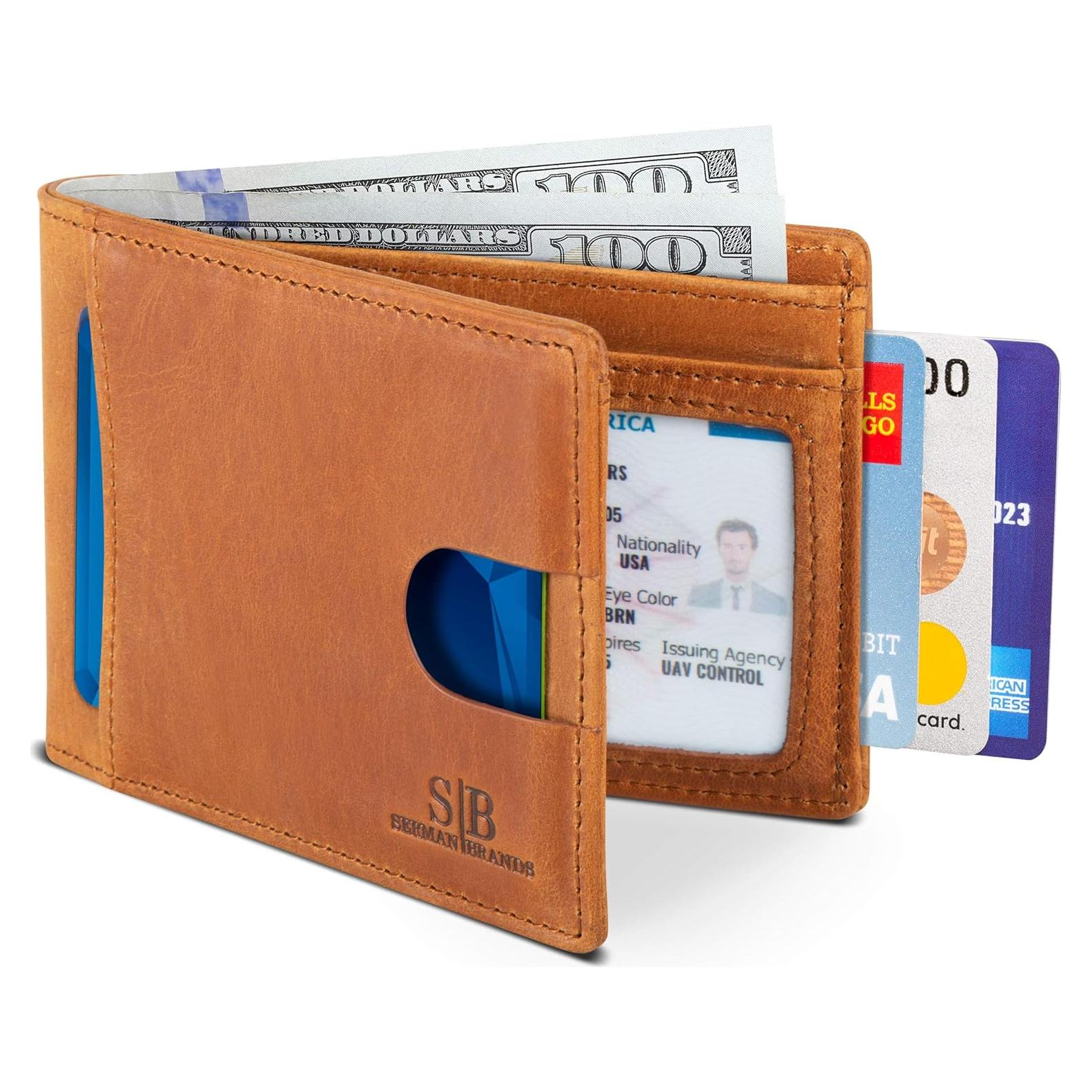 Billetera Bifold de Cuero Genuino Serman Brands con RFID