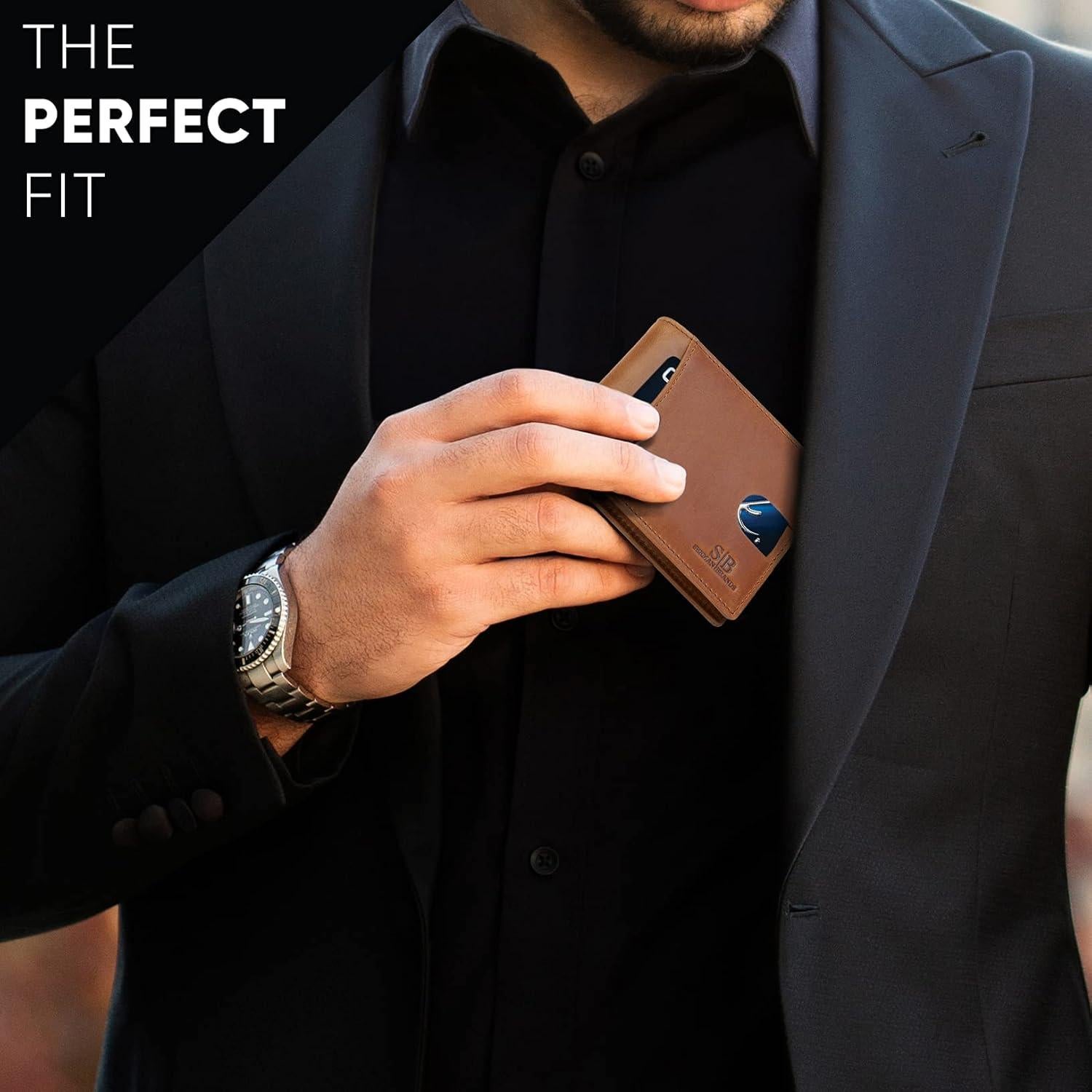 Billetera Bifold de Cuero Genuino Serman Brands con RFID