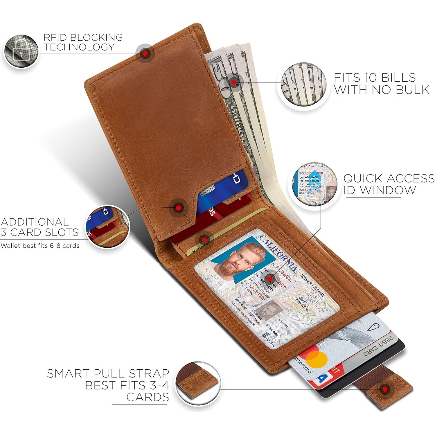 Billetera Bifold de Cuero Genuino Serman Brands con RFID