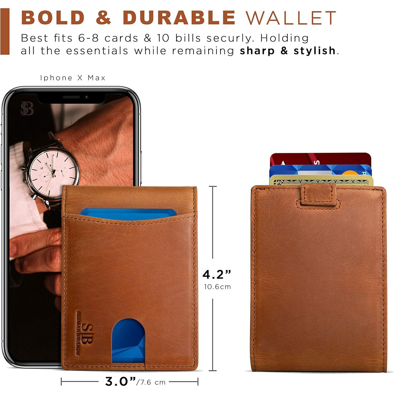 Billetera Bifold de Cuero Genuino Serman Brands con RFID