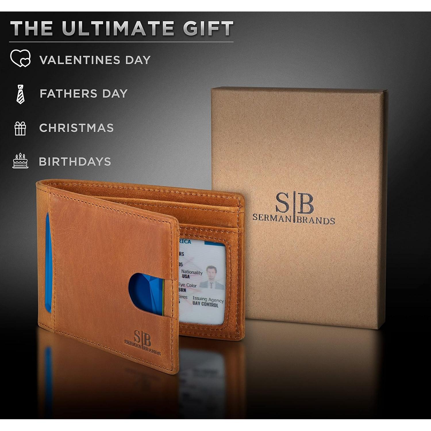 Billetera Bifold de Cuero Genuino Serman Brands con RFID