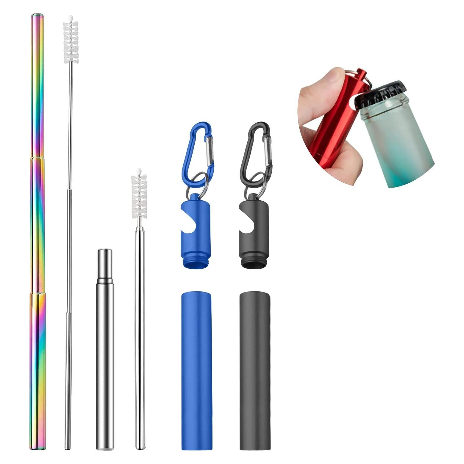 Juego de Popotes Telescópicos Cilevizy Acero Inoxidable 2 Pzs