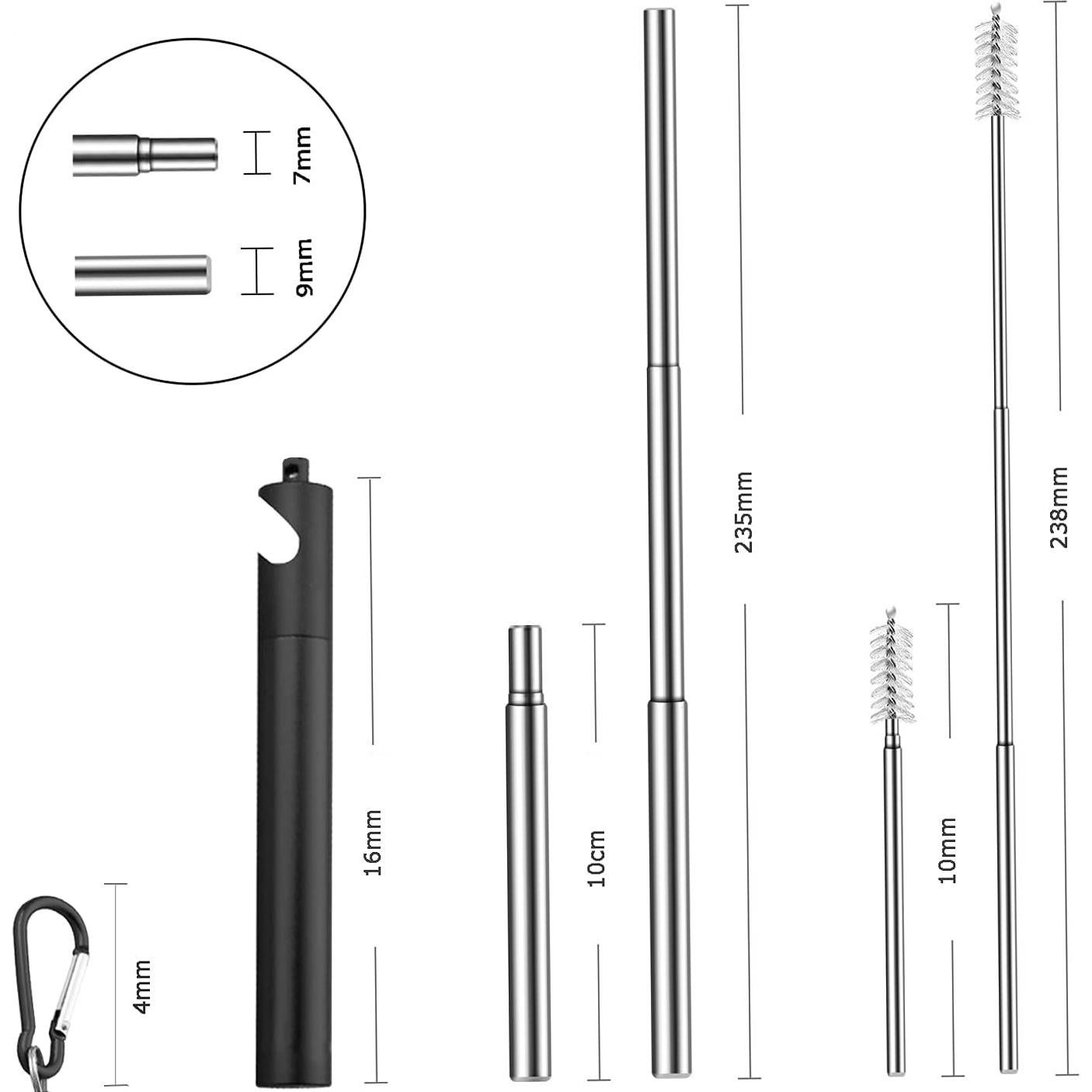 Juego de Popotes Telescópicos Cilevizy Acero Inoxidable 2 Pzs