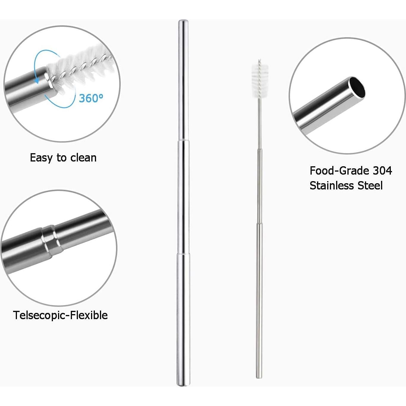 Juego de Popotes Telescópicos Cilevizy Acero Inoxidable 2 Pzs