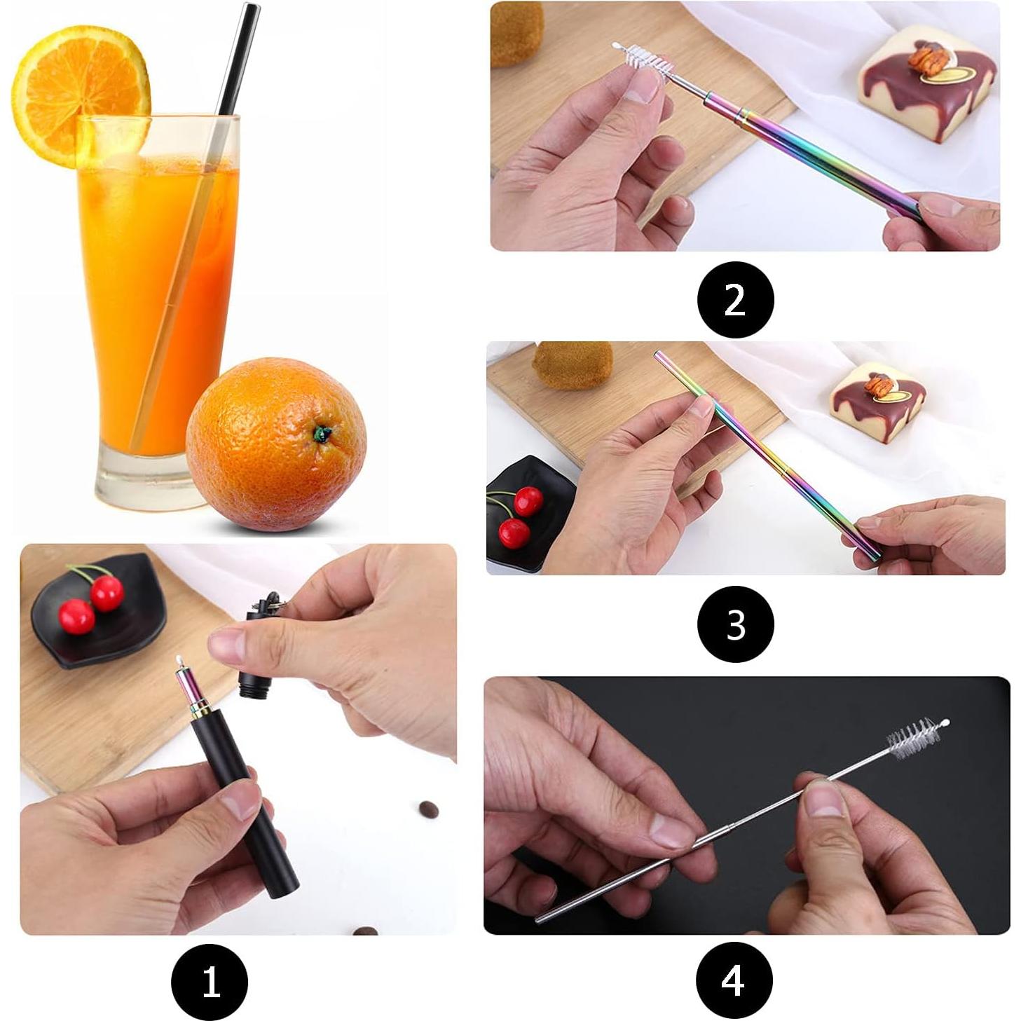 Juego de Popotes Telescópicos Cilevizy Acero Inoxidable 2 Pzs