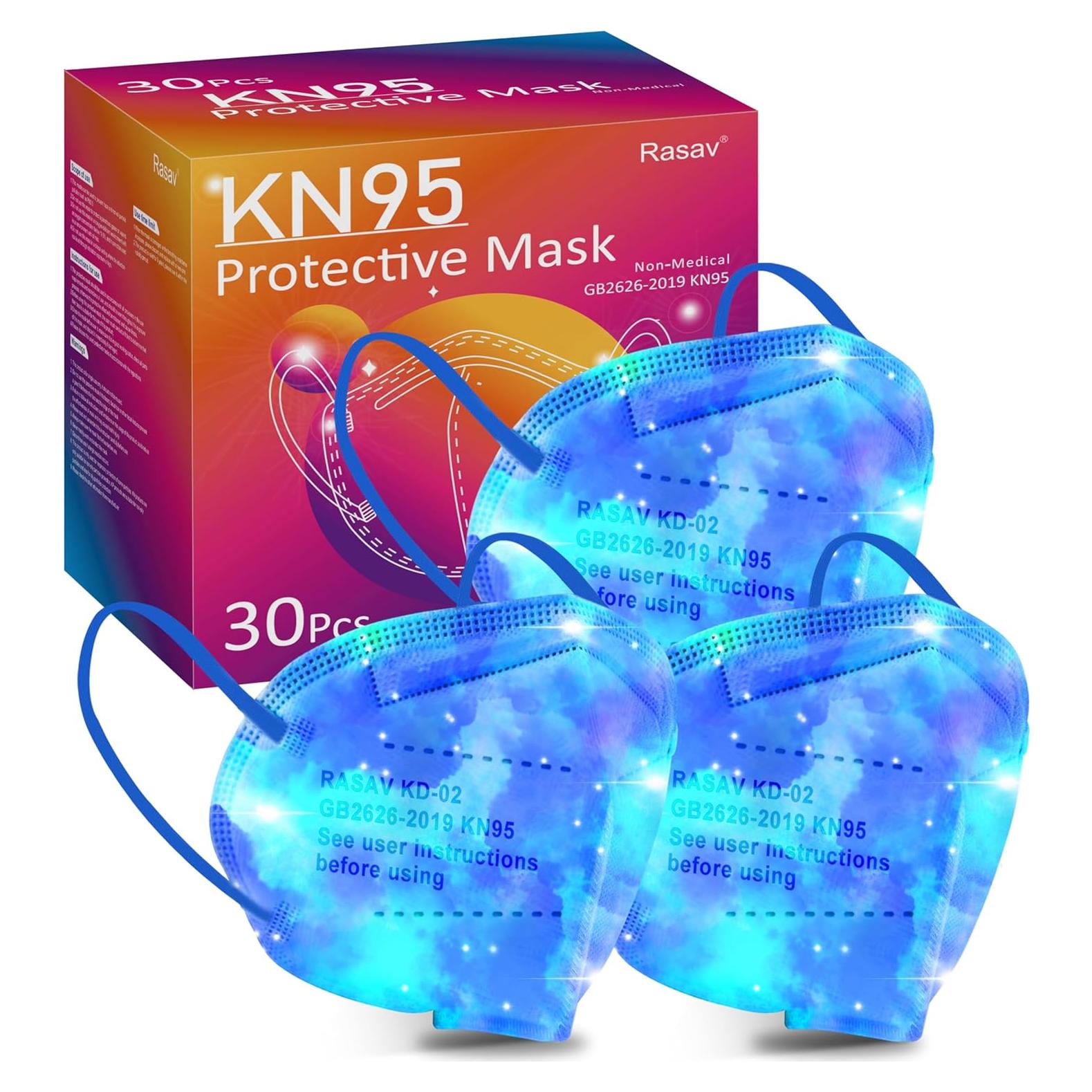 Mascarillas KN95 Rasav 5 Capas Multicolor Paquete de 30