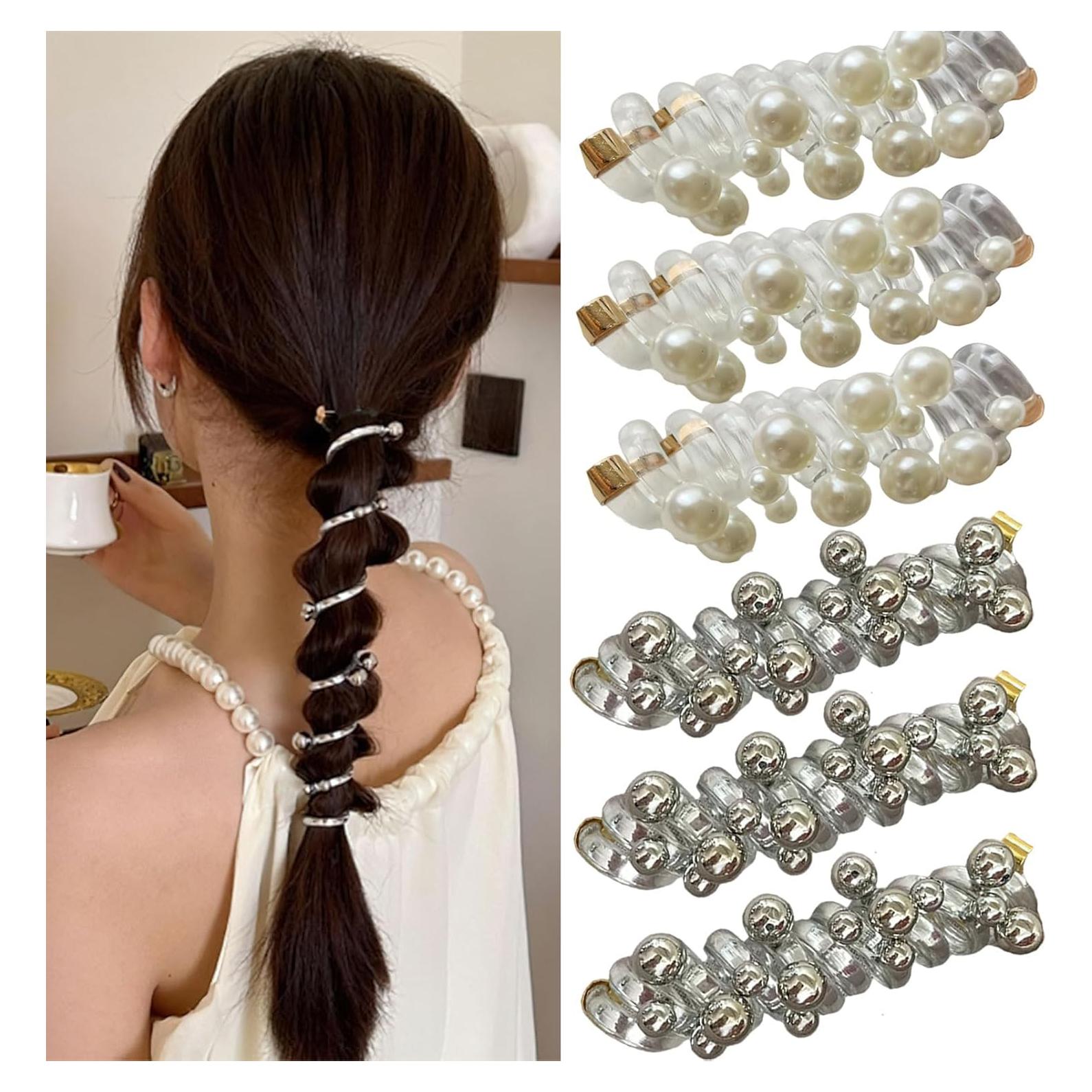 Tiras de cabello en espiral trenzadas Ylapagne 6PCS perlas