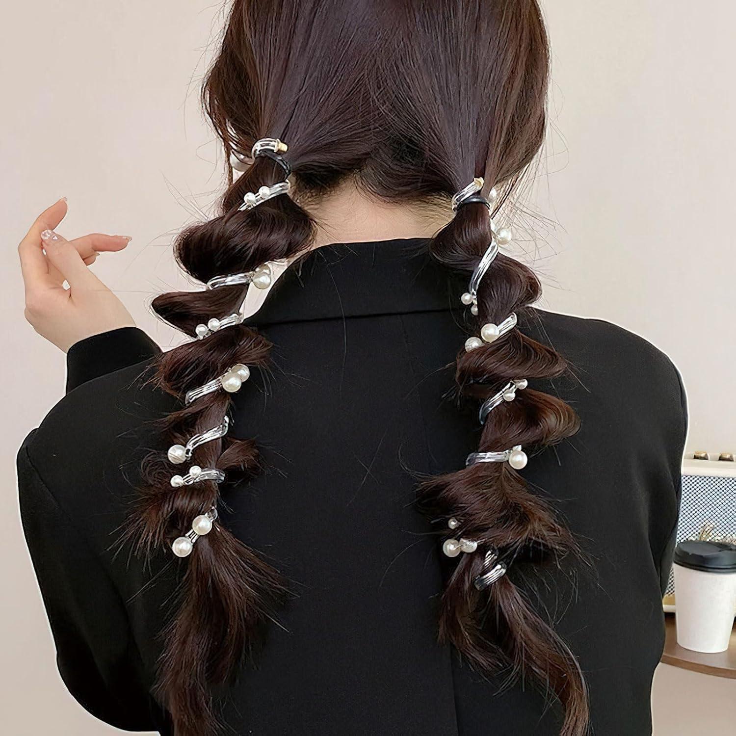 Tiras de cabello en espiral trenzadas Ylapagne 6PCS perlas