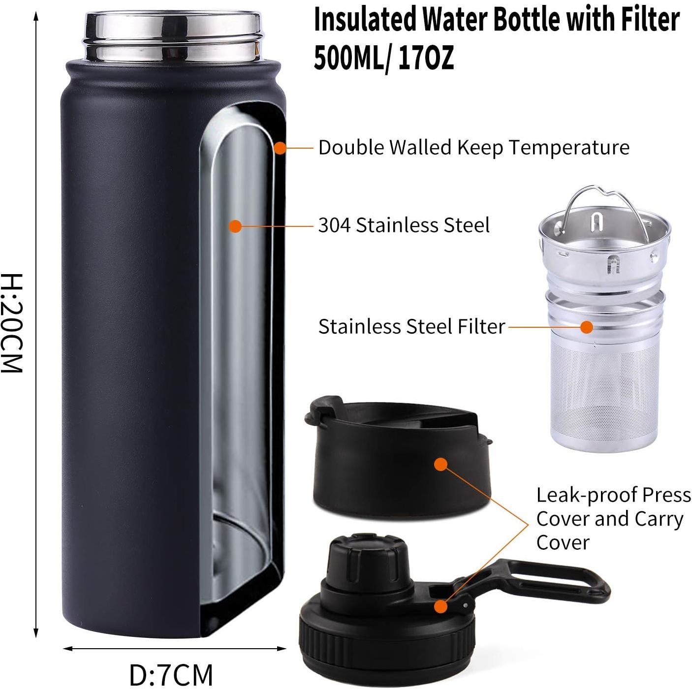 Botella de Infusor de Té Sivaphe 500 ml Acero Inoxidable Negro