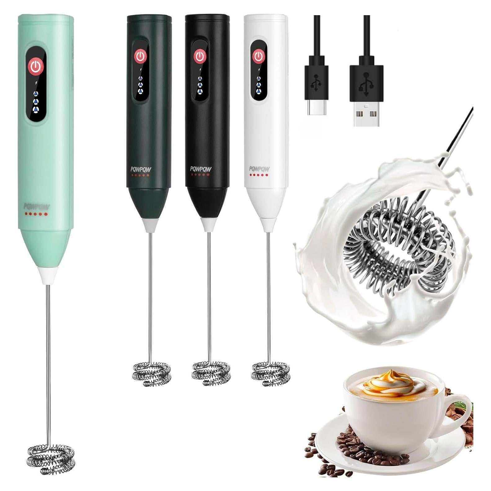 Espumador de Leche Recargable PQWPQW Verde Claro 3 Velocidades