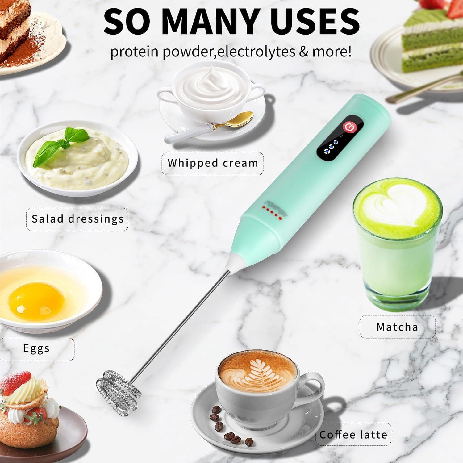 Espumador de Leche Recargable PQWPQW Verde Claro 3 Velocidades