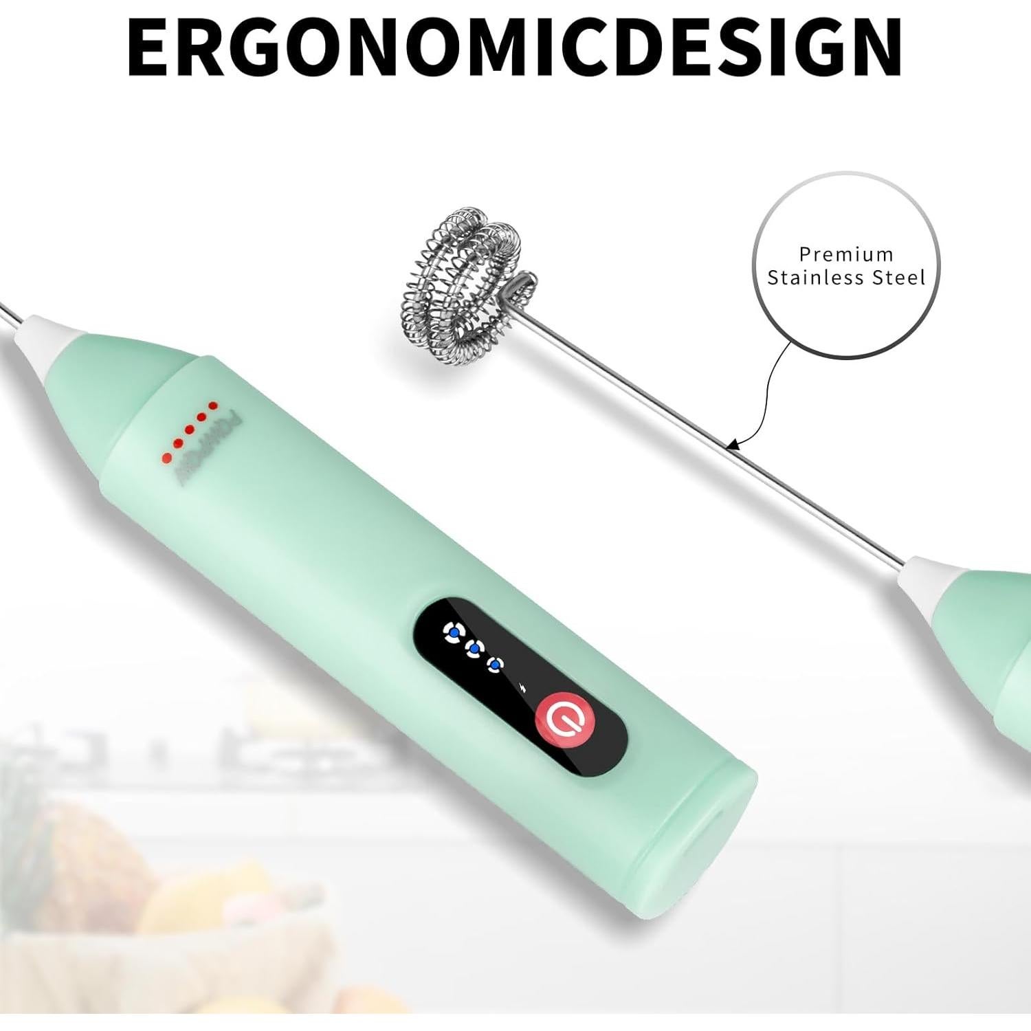 Espumador de Leche Recargable PQWPQW Verde Claro 3 Velocidades