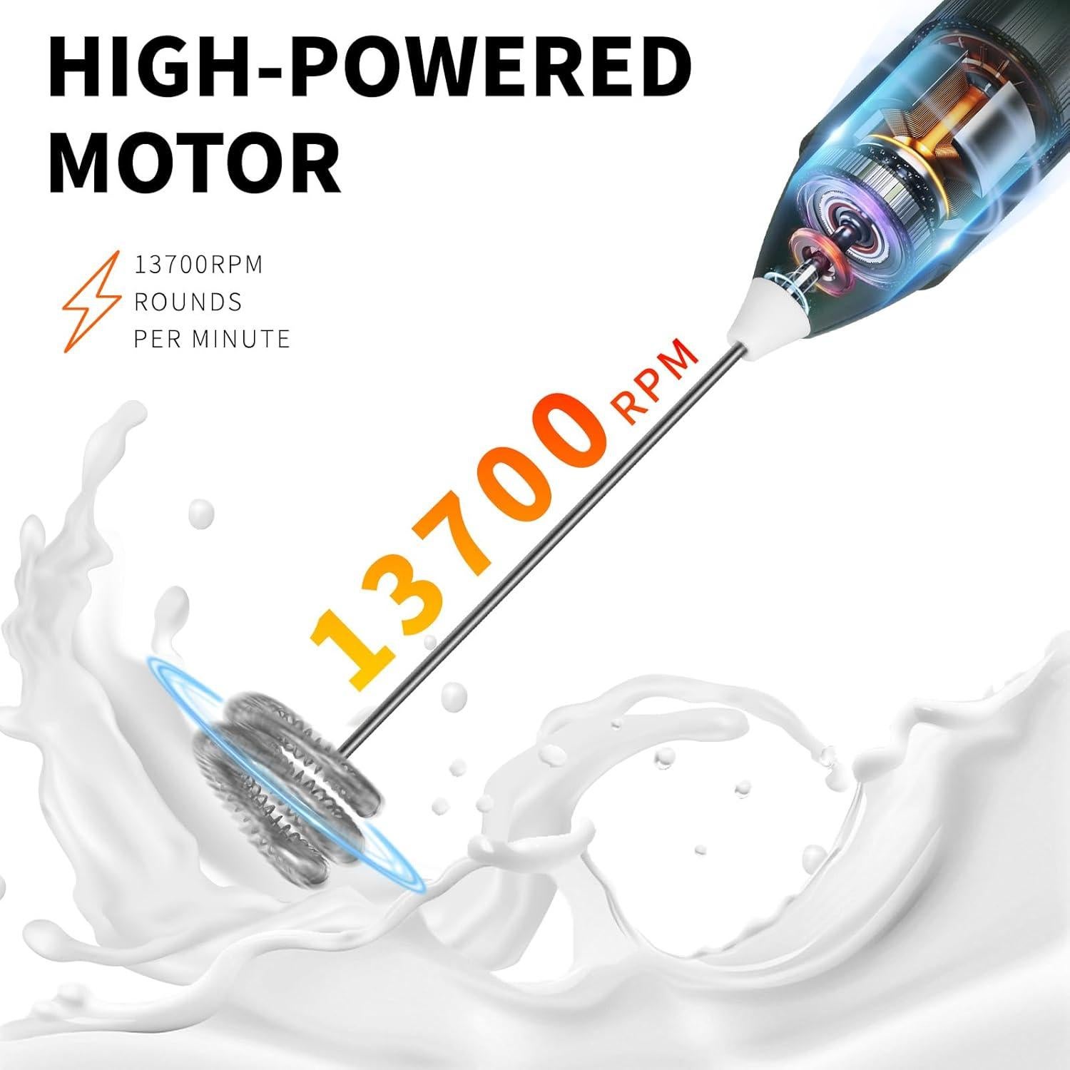 Espumador de Leche Recargable PQWPQW Verde Claro 3 Velocidades