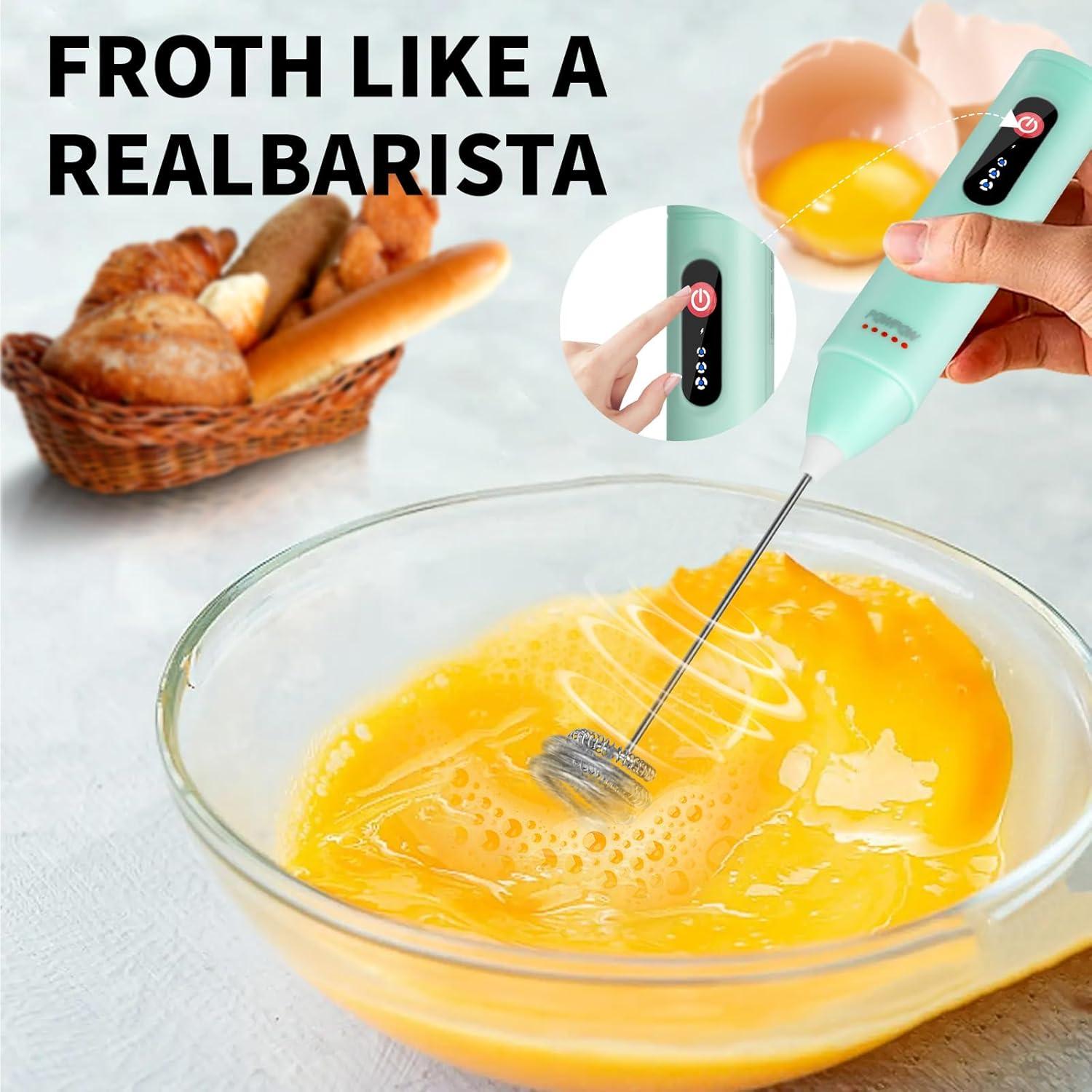 Espumador de Leche Recargable PQWPQW Verde Claro 3 Velocidades