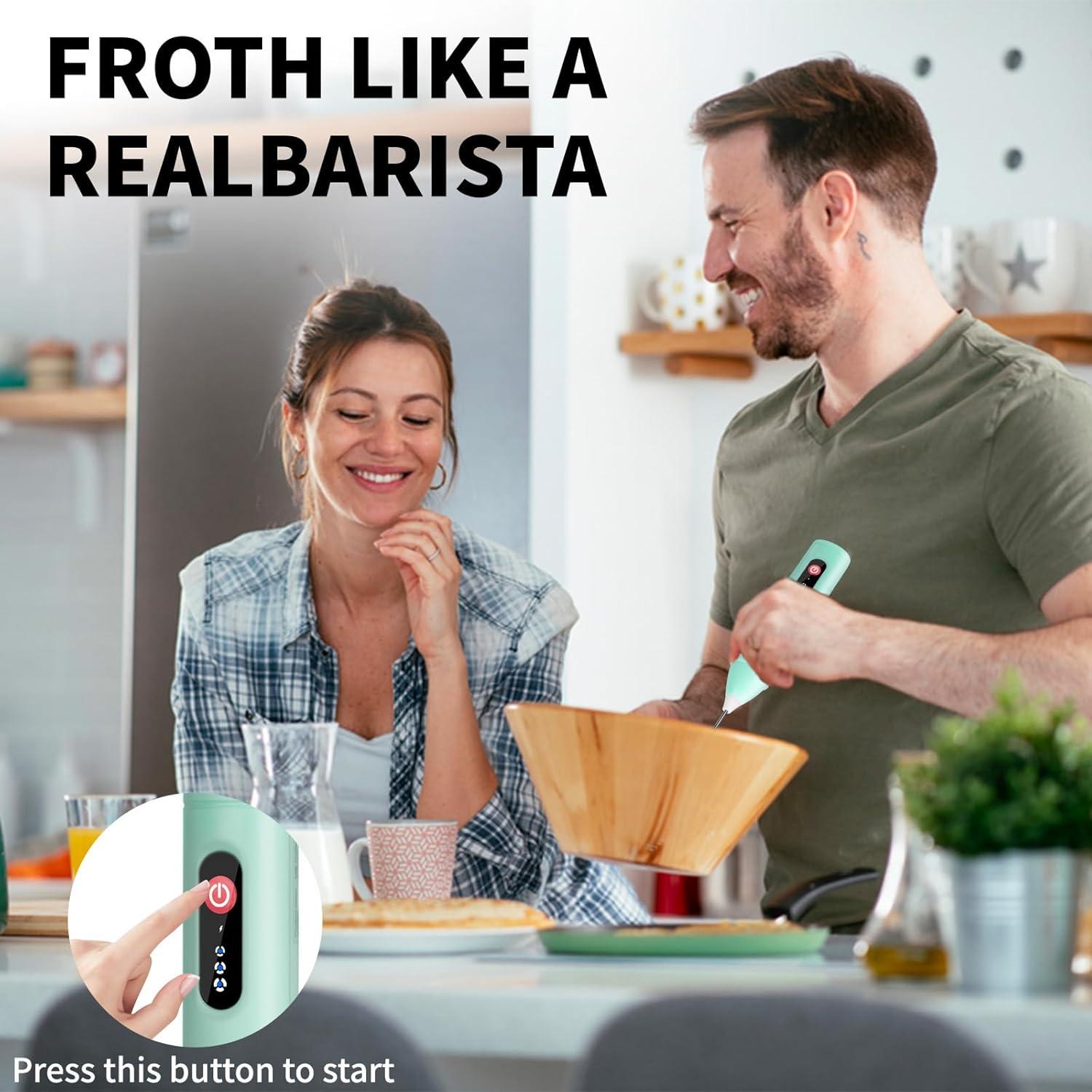 Espumador de Leche Recargable PQWPQW Verde Claro 3 Velocidades