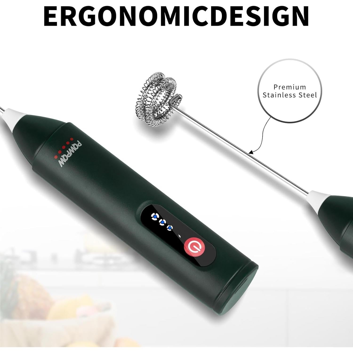 Espumador de Leche Recargable PQWPQW 3 Velocidades Verde Oscuro