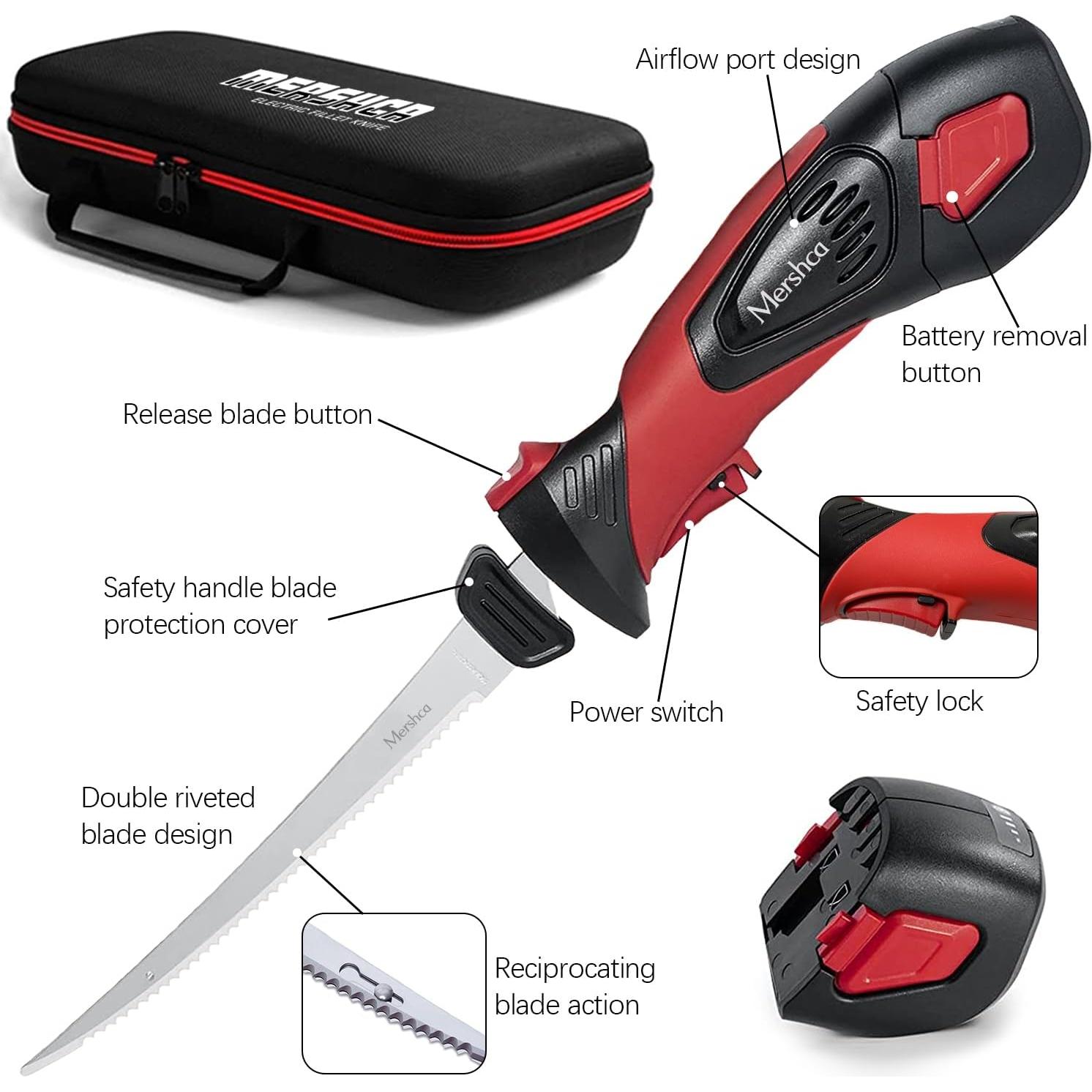 Cuchillo de Filete Eléctrico Inalámbrico Mershca 5 Cuchillas 25cm