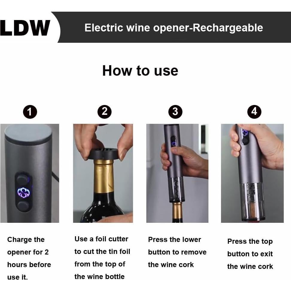 Abridor de vino eléctrico recargable LeadwayTek negro