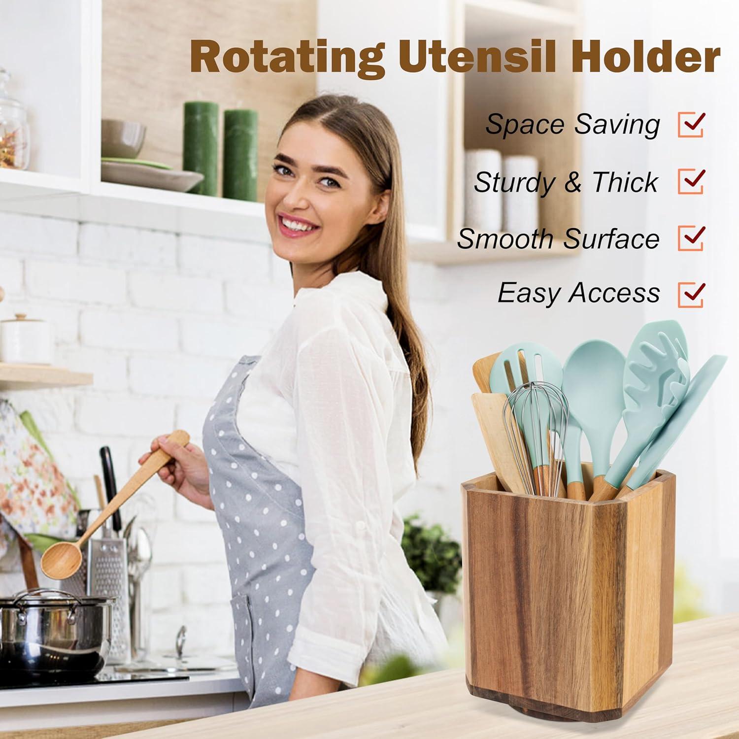 Soporte de Utensilios de Cocina RedCall de Madera de Acacia 360°