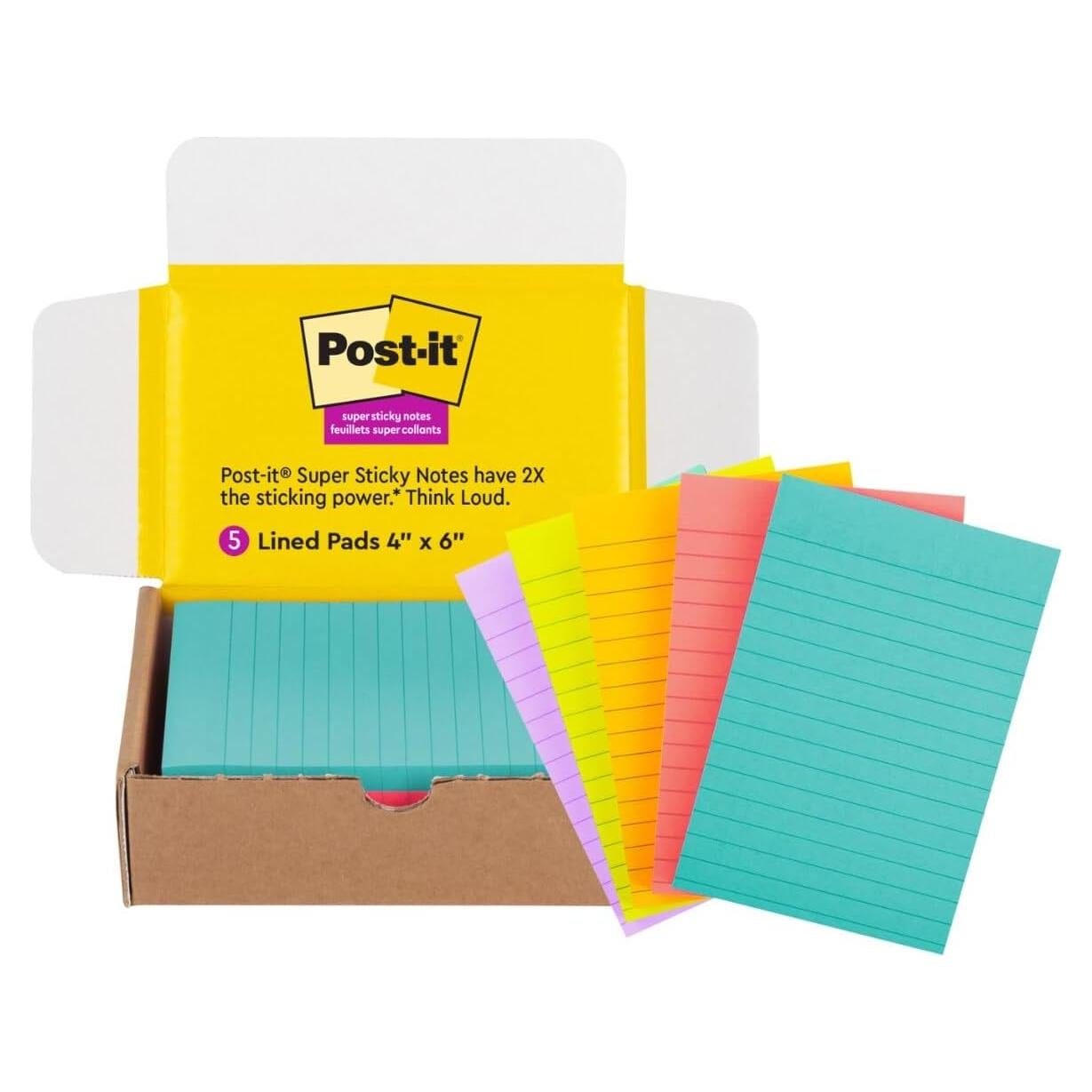 Notas Adhesivas Super Pegajosas Post-it 5 Blocs 4x6" 90 Hojas
