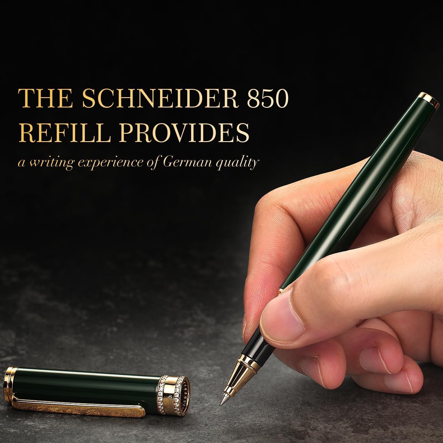 BEILUNER Green Lacquer Rollerball Pen, Diamond-Studded Cap Design, 24K Gold Trim, Noble and Elegant, Schneider Ink Refill, Best Pen Gift Set for Women & Men, Professional, Business Office, Nice Pens