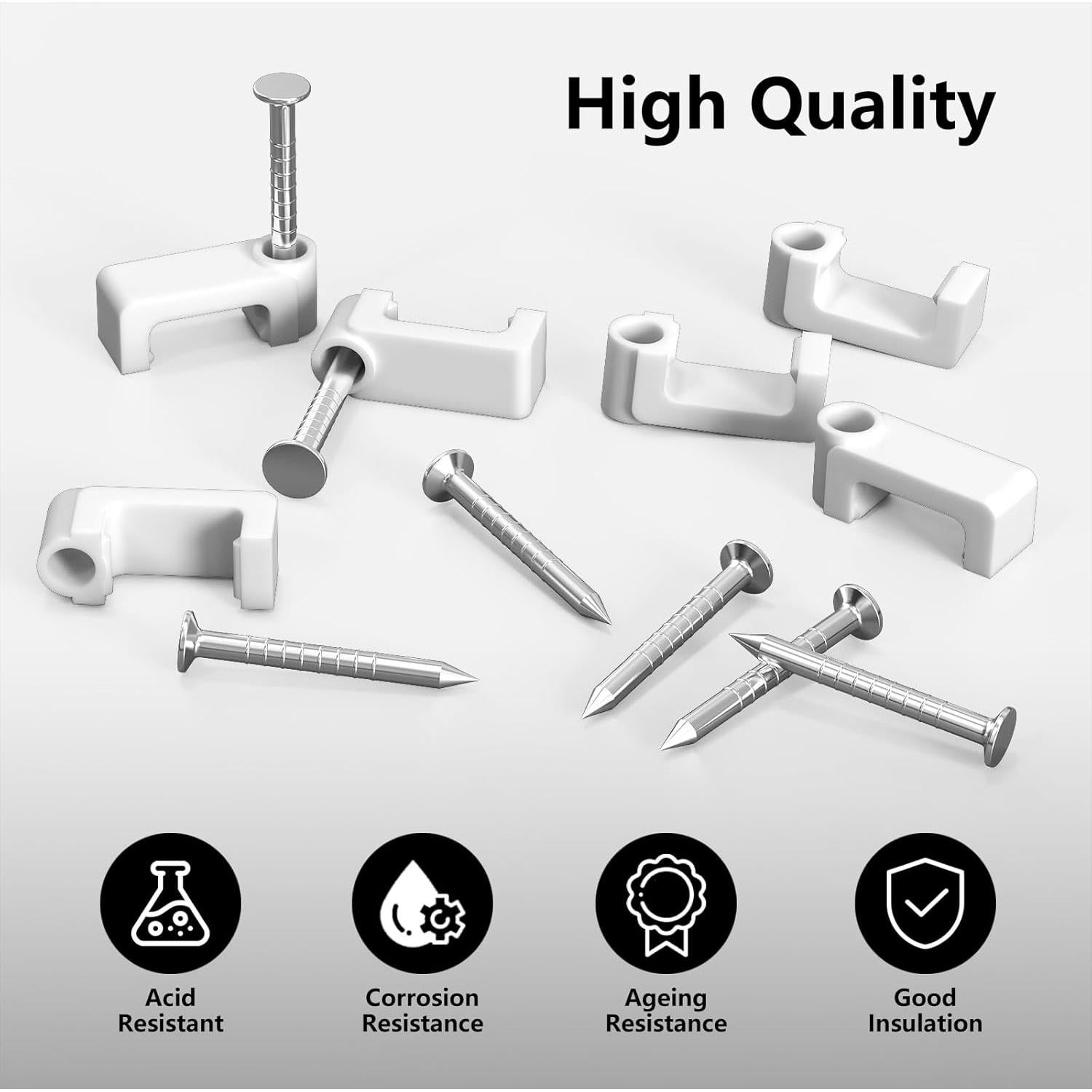 Clips para Cables Jadaol - 400 Piezas, 4 Tamaños, Blanco