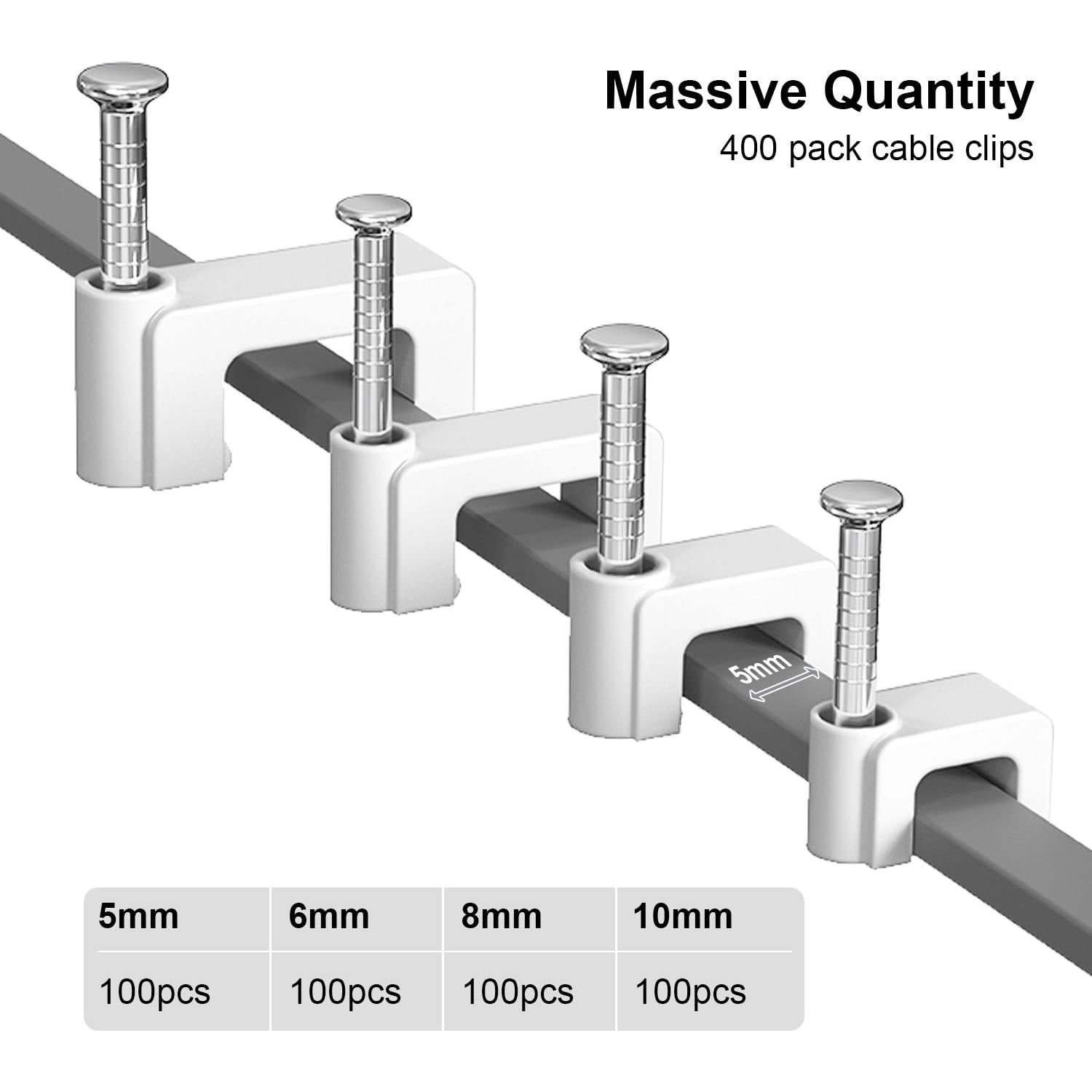 Clips para Cables Jadaol - 400 Piezas, 4 Tamaños, Blanco