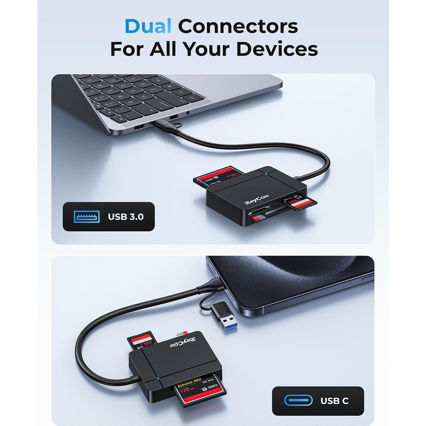 Lector de Tarjetas SD USB C RayCue 7 en 1 Alta Velocidad