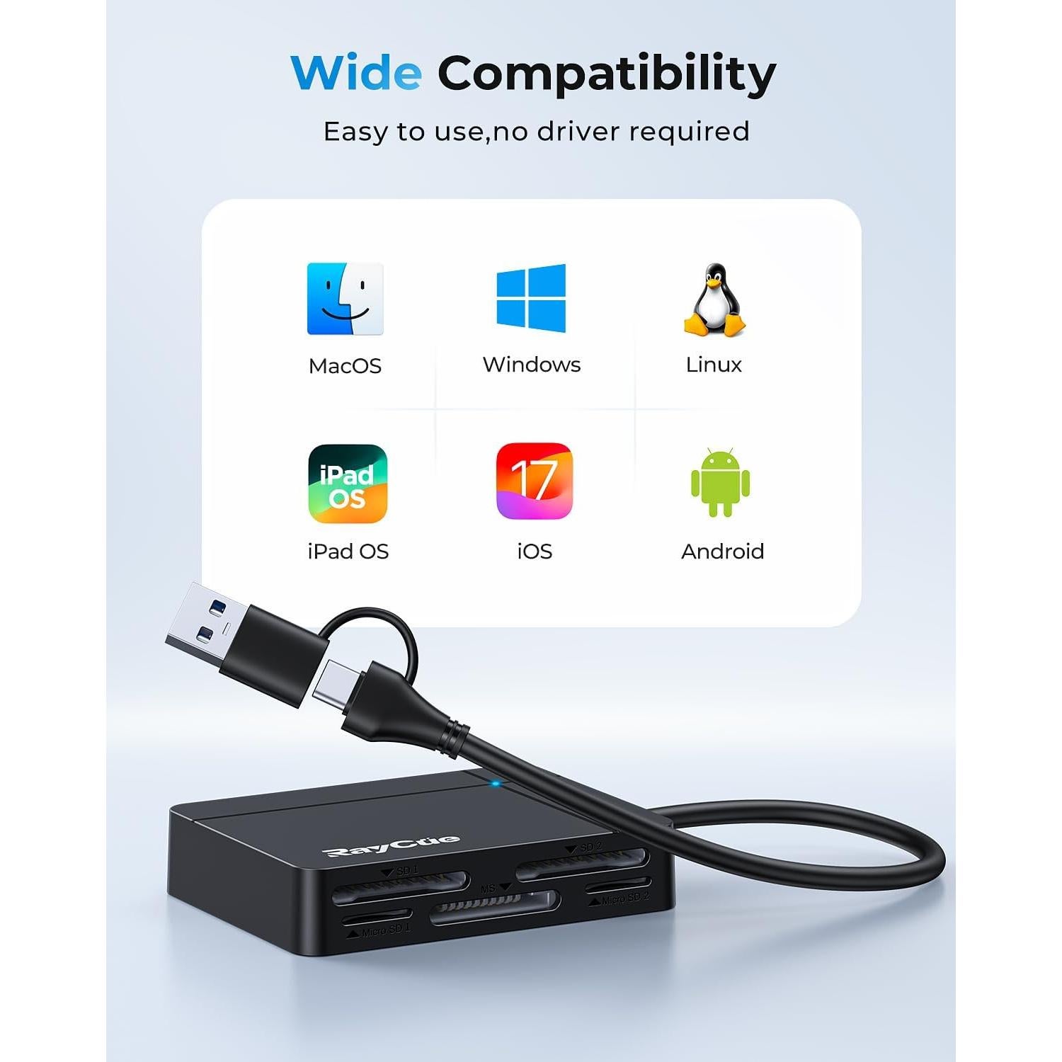 Lector de Tarjetas SD USB C RayCue 7 en 1 Alta Velocidad