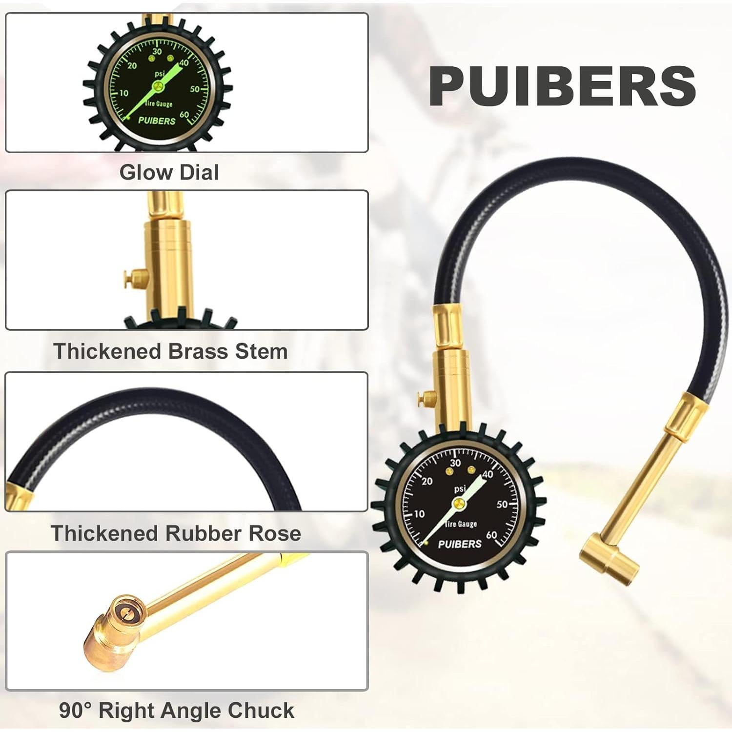 Manómetro de Presión de Neumáticos PUIBERS 60 PSI con Chuck 90°