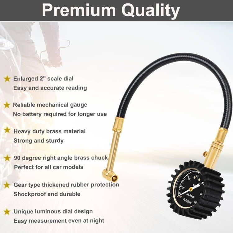 Manómetro de Presión de Neumáticos PUIBERS 60 PSI con Chuck 90°