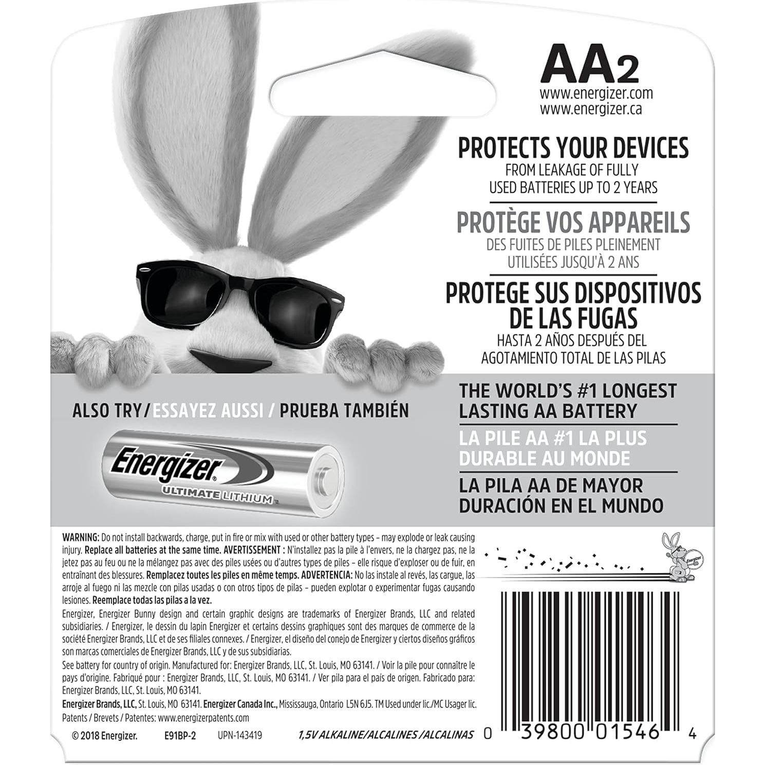 Baterías Alcalinas AA Energizer MAX 2 Unidades Larga Duración