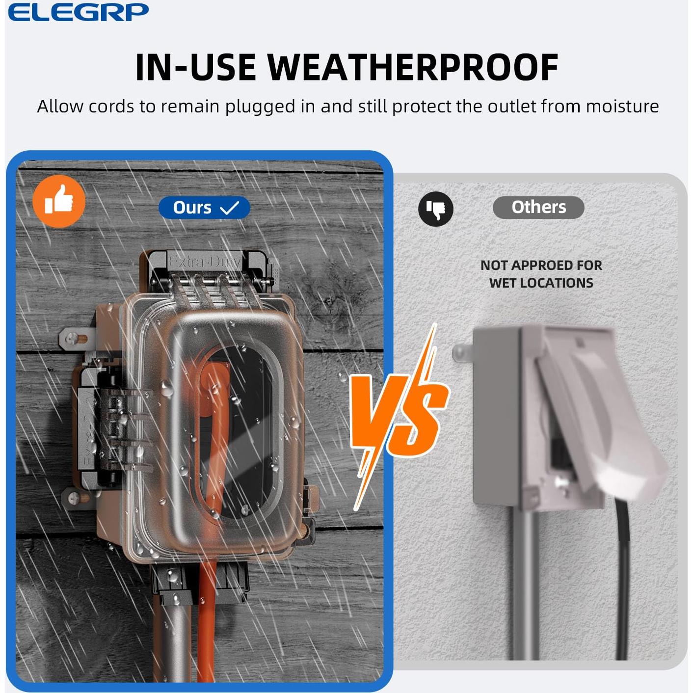 Toma de Corriente GFCI Exterior ELEGRP 15A con Cubierta Negra