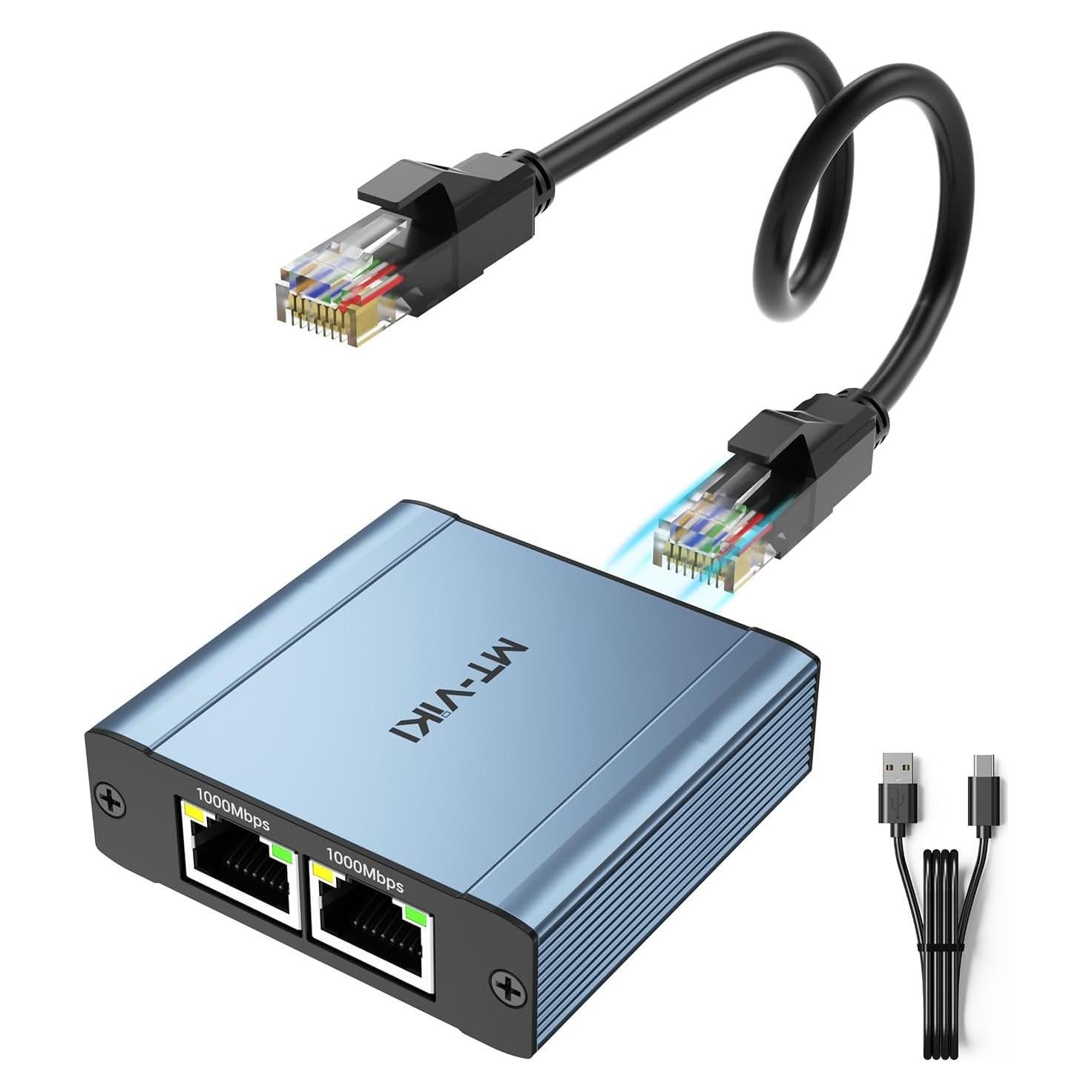 Divisor Ethernet 1 a 2 MT-VIKI 1000Mbps RJ45 Aluminio
