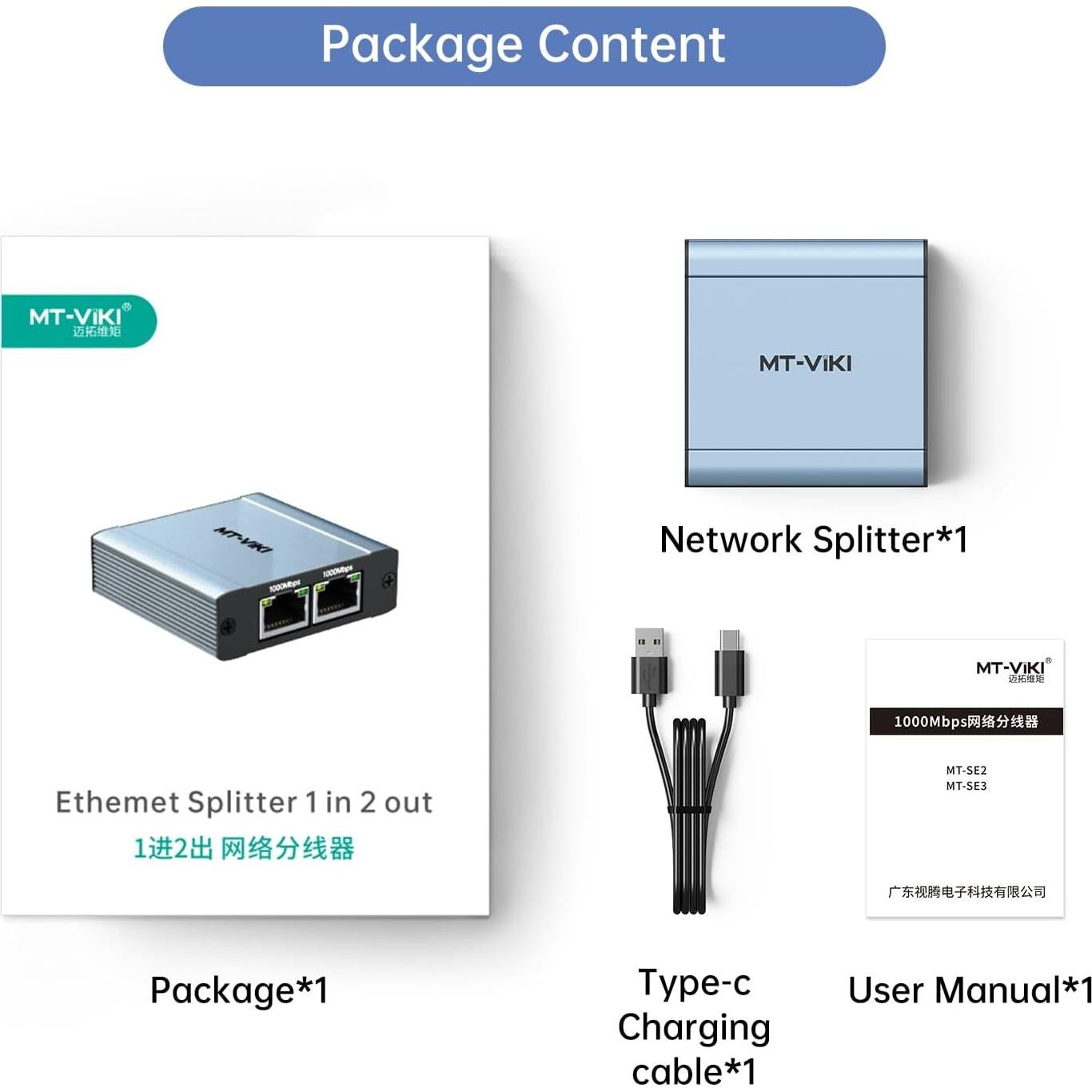 Divisor Ethernet 1 a 2 MT-VIKI 1000Mbps RJ45 Aluminio