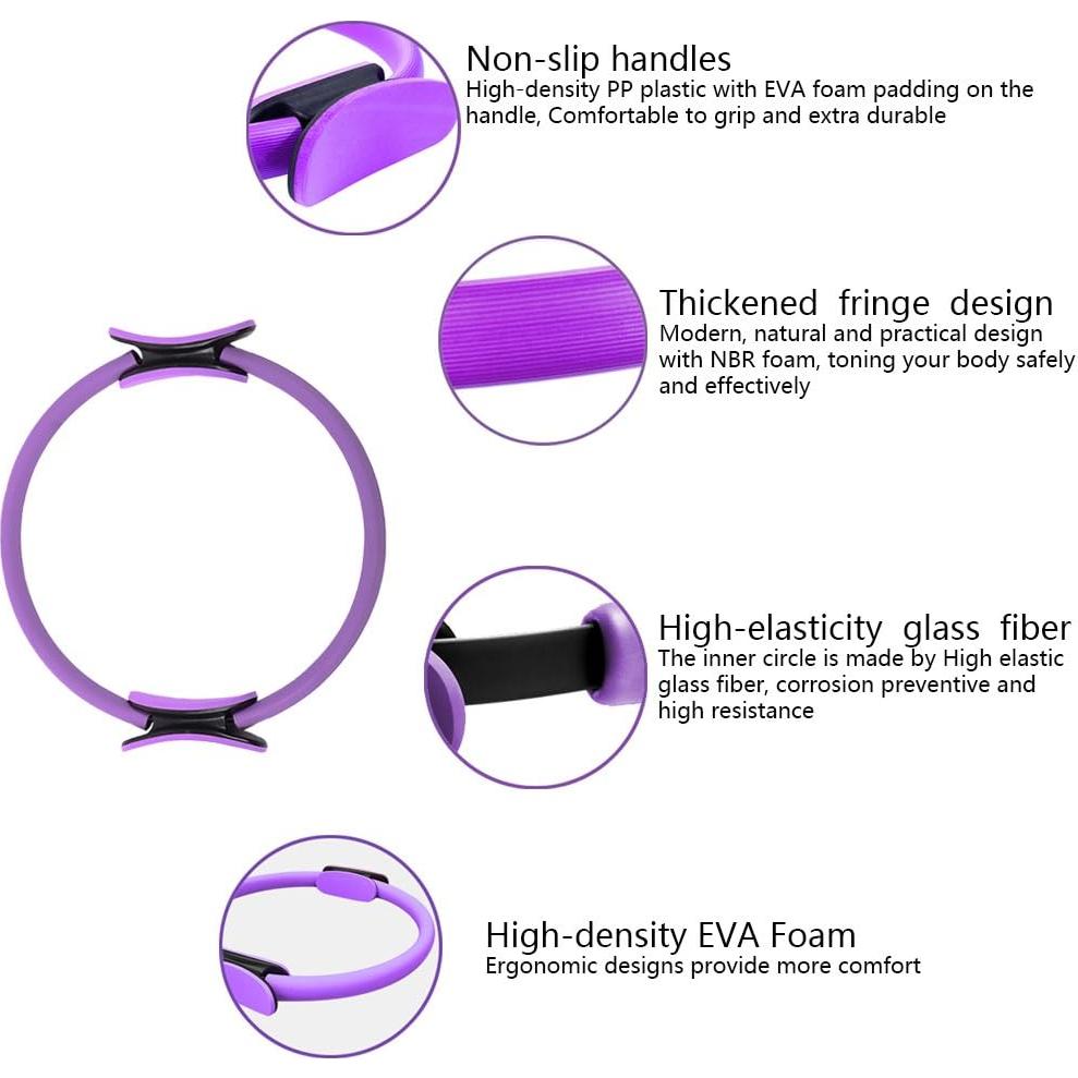 Círculos de Fitness KEVENZ - Anillo de Pilates 38 cm + Banda Resistencia