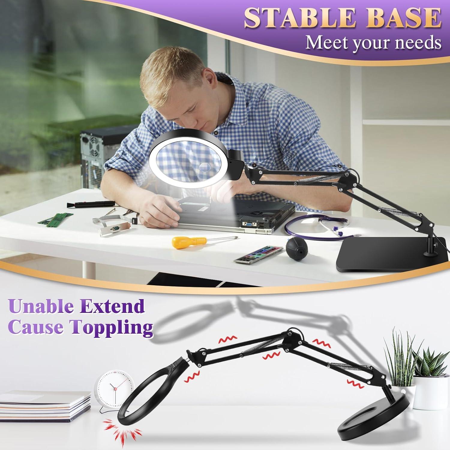 Lupa Iluminada HQGZQL 10X 30X con Soporte y Luz LED