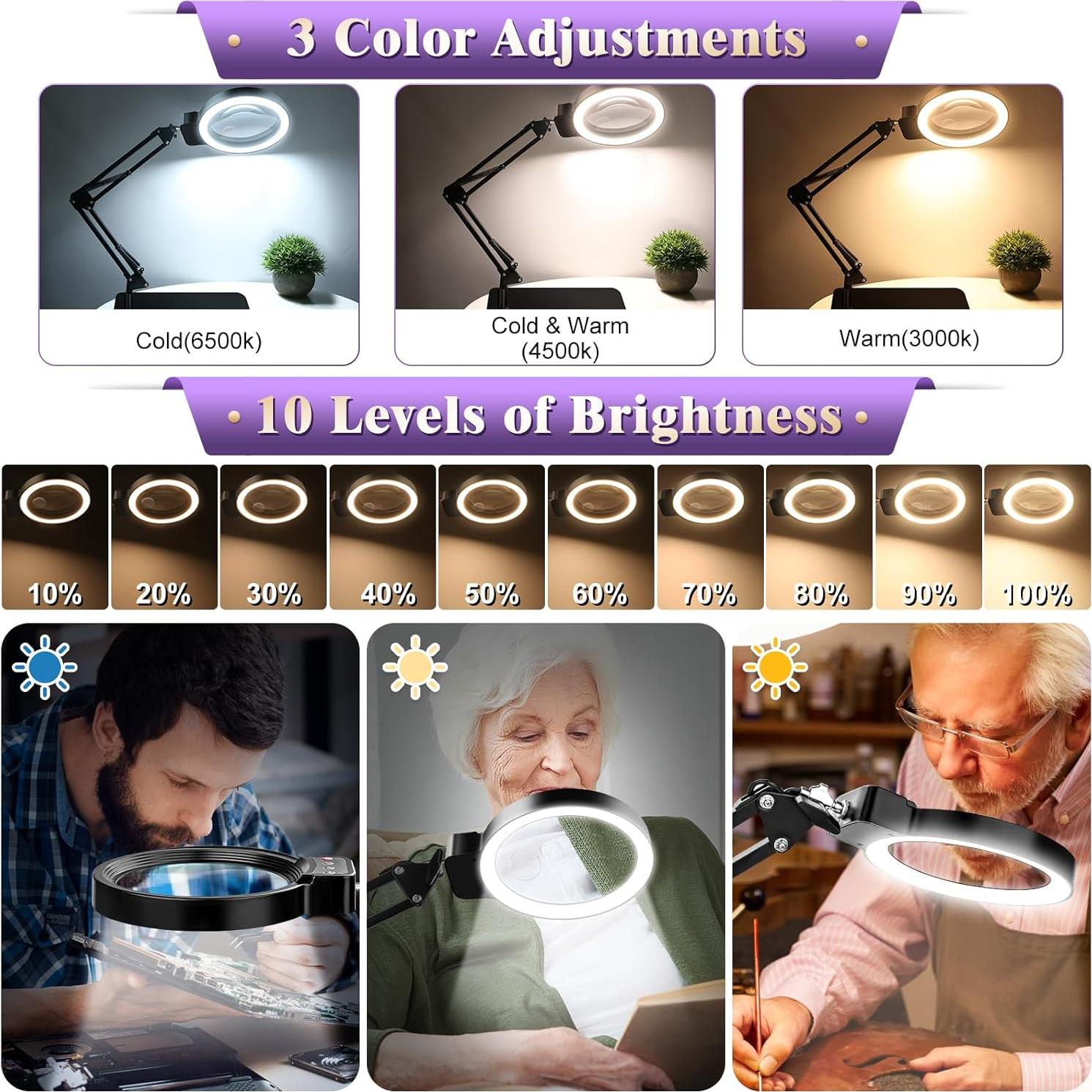 Lupa Iluminada HQGZQL 10X 30X con Soporte y Luz LED