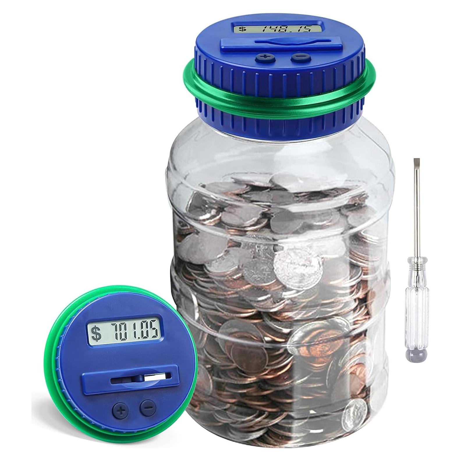 Large Piggy Bank for Adults Kids, Vcertcpl Digital Coin Counting Bank with 1.8L Capacity, Great Coin Bank Money Jar for Adults Kids with Saving Goals, Bank for All US Coins (Green B)