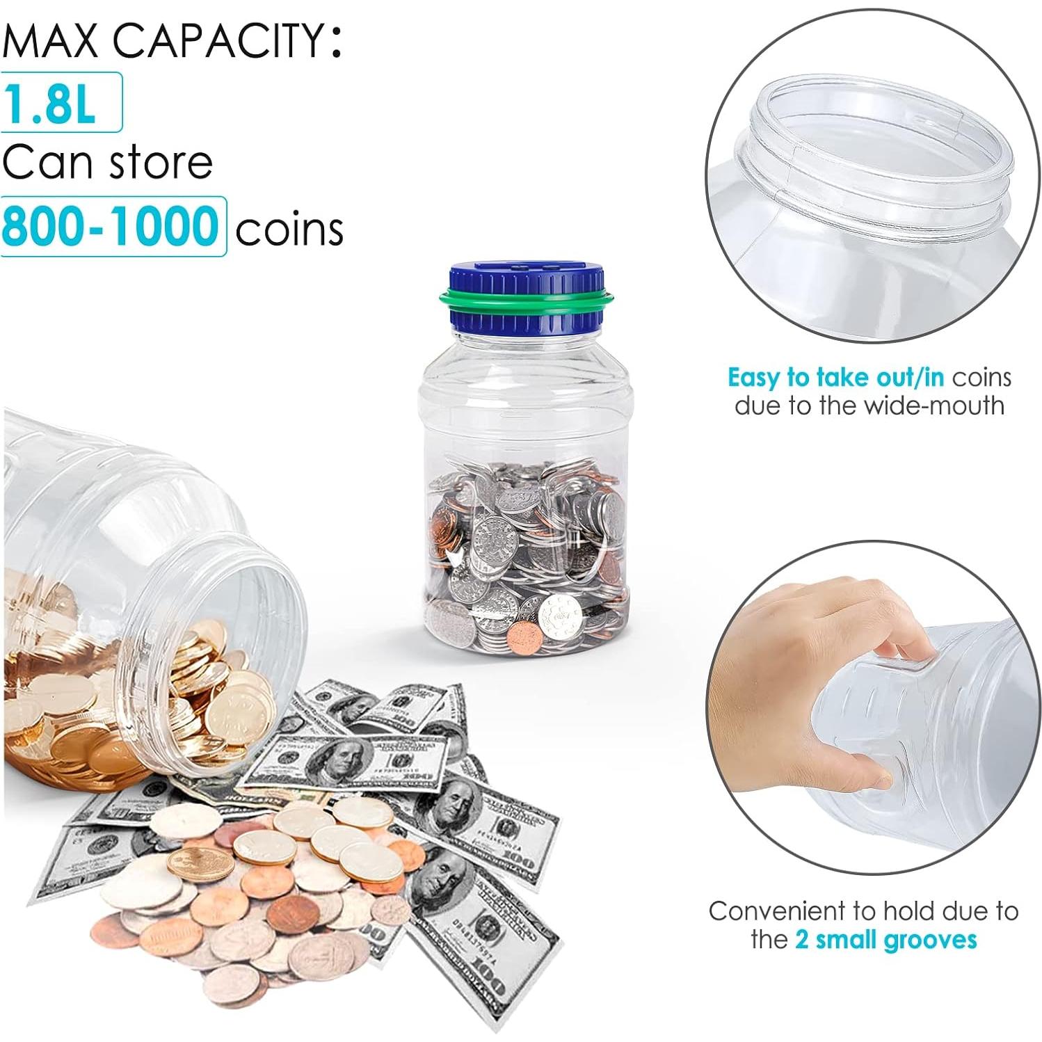 Large Piggy Bank for Adults Kids, Vcertcpl Digital Coin Counting Bank with 1.8L Capacity, Great Coin Bank Money Jar for Adults Kids with Saving Goals, Bank for All US Coins (Green B)