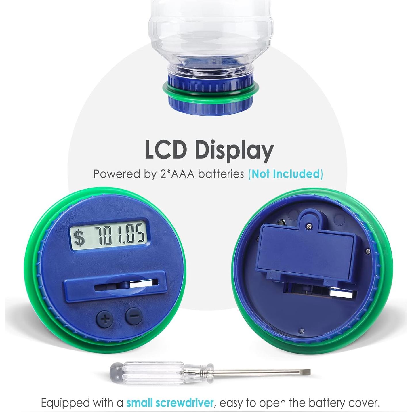 Large Piggy Bank for Adults Kids, Vcertcpl Digital Coin Counting Bank with 1.8L Capacity, Great Coin Bank Money Jar for Adults Kids with Saving Goals, Bank for All US Coins (Green B)