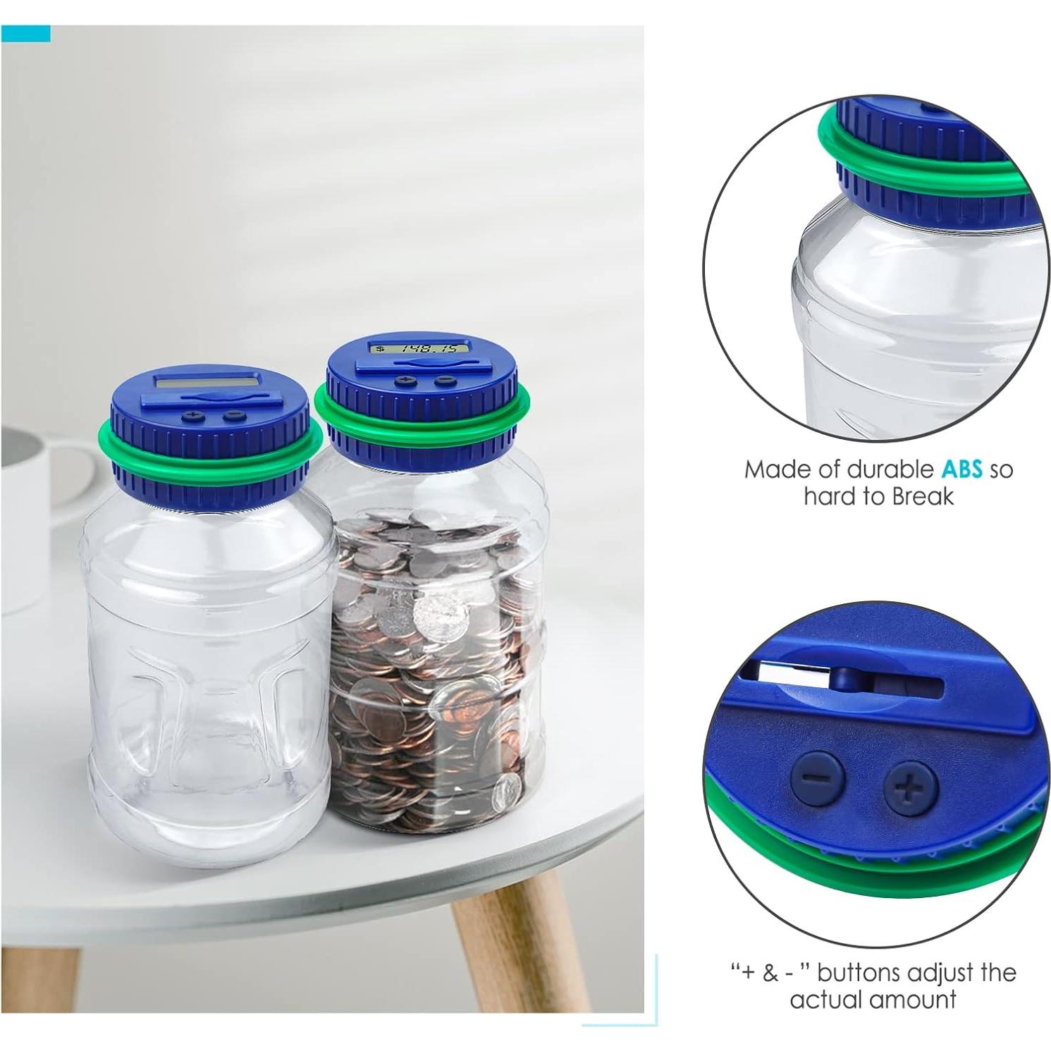 Large Piggy Bank for Adults Kids, Vcertcpl Digital Coin Counting Bank with 1.8L Capacity, Great Coin Bank Money Jar for Adults Kids with Saving Goals, Bank for All US Coins (Green B)