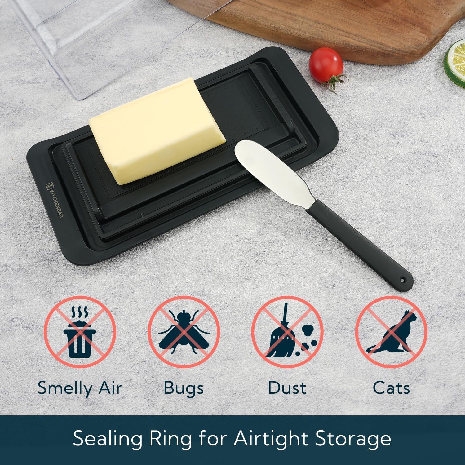 Caja de Mantequilla Hermética KITCHENDAO con Cuchillo - Negra