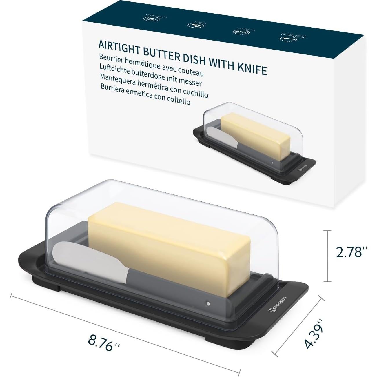 Caja de Mantequilla Hermética KITCHENDAO con Cuchillo - Negra